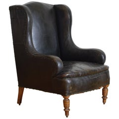 English Louis Philippe Period Leather Upholstered Club Chair, Mid-19th Century