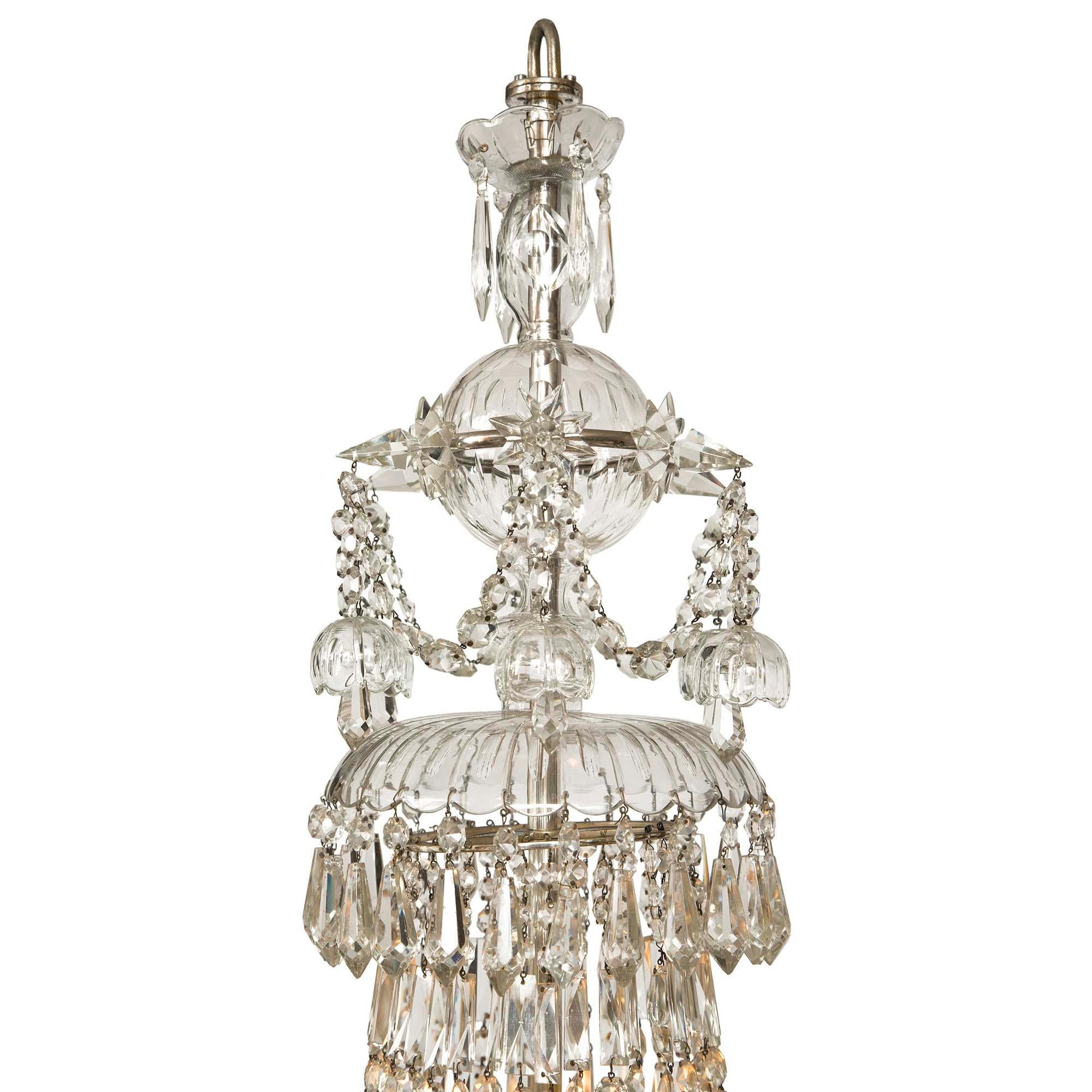 English Louis XVI St. 19th Century Silvered Bronze and Crystal Chandelier In Good Condition For Sale In West Palm Beach, FL