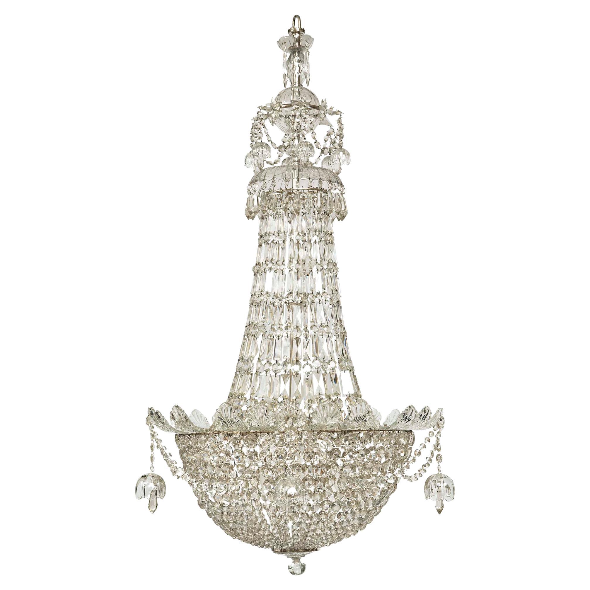 English Louis XVI St. 19th Century Silvered Bronze and Crystal Chandelier