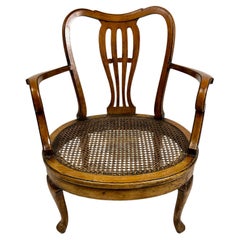 English Low Bedroom Chair in Wood & Cane, 19th Century