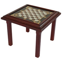 English Low Cocktail or Coffee Table with Chess Board Top