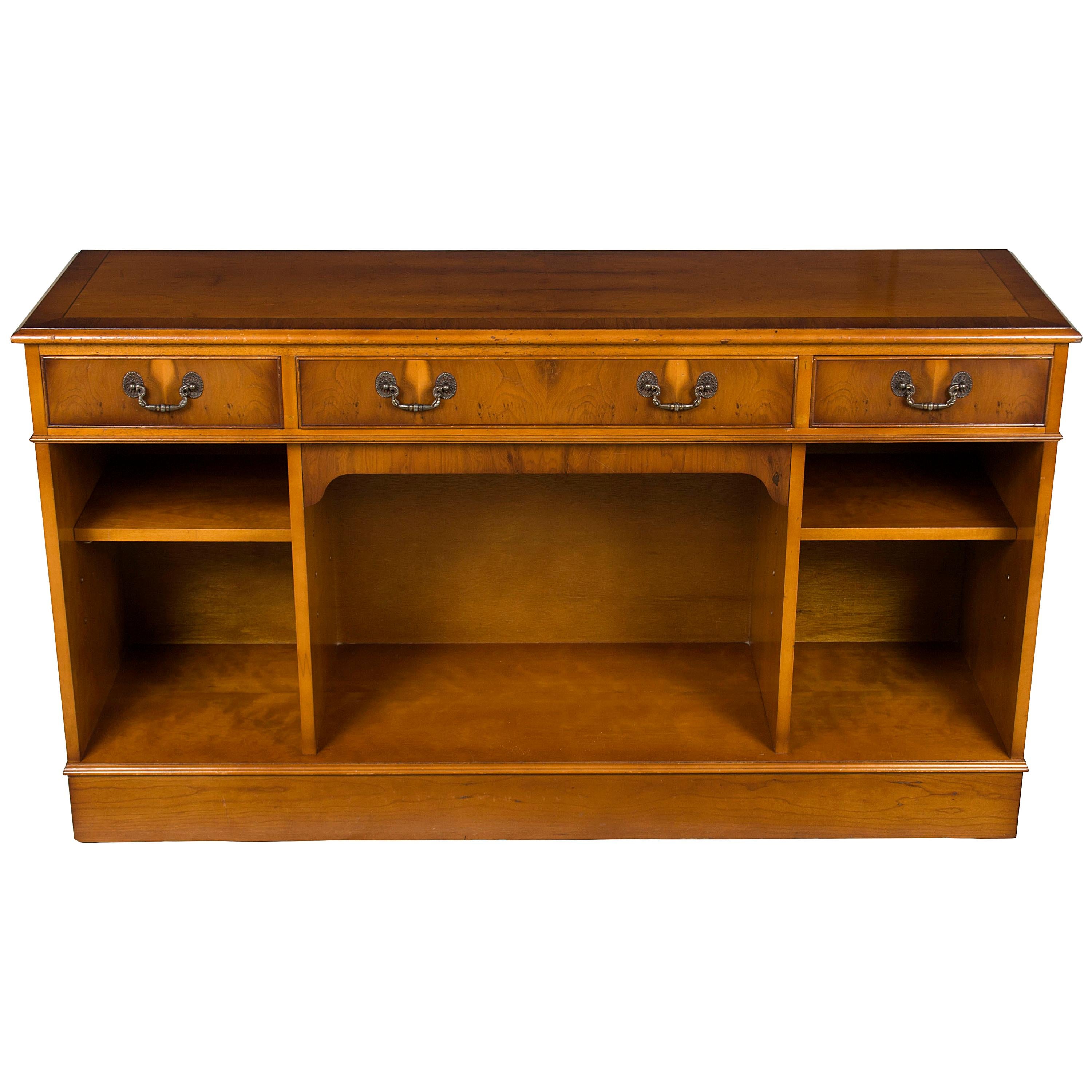 English Low Short Open Bookcase Bookshelf with Drawers For Sale