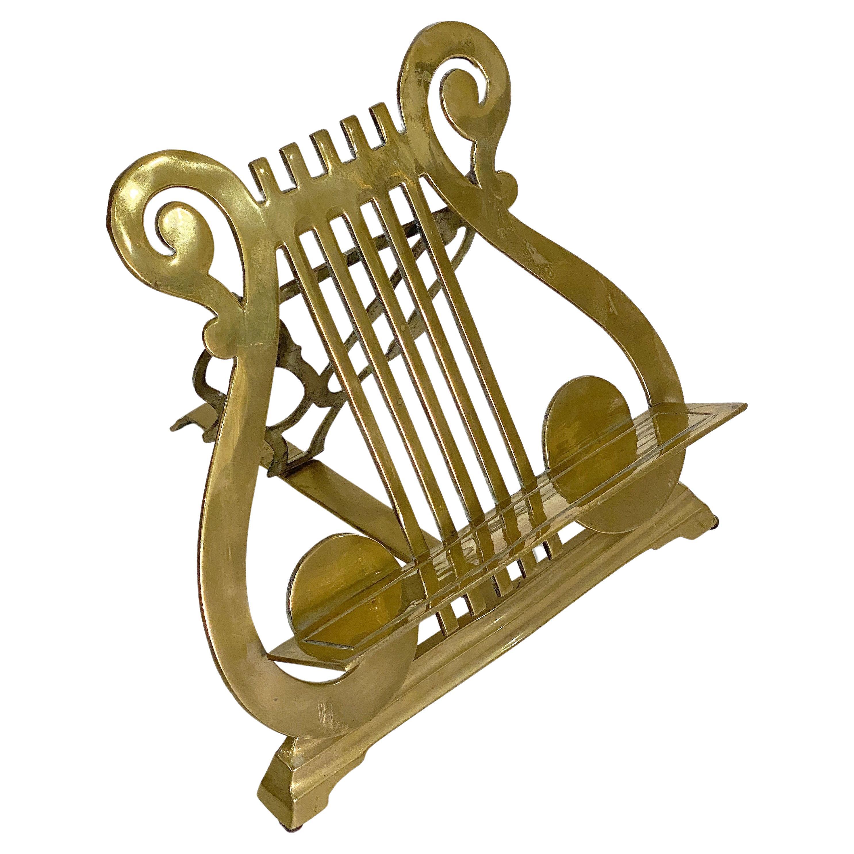 English Lyre-Shaped Book Lectern or Music Stand of Brass For Sale