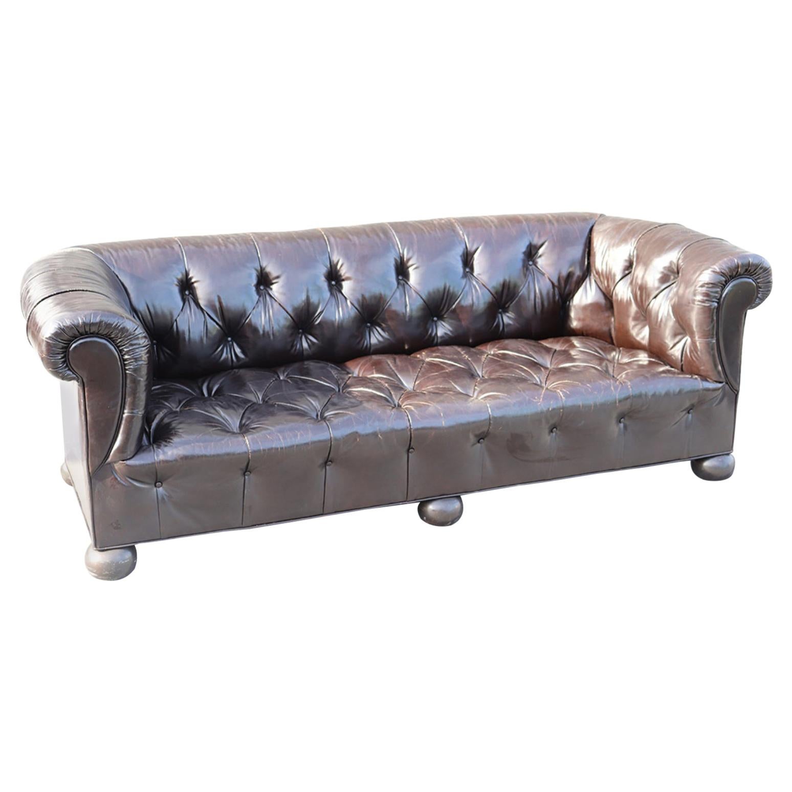 English Made Brown Leather Chesterfield Sofa