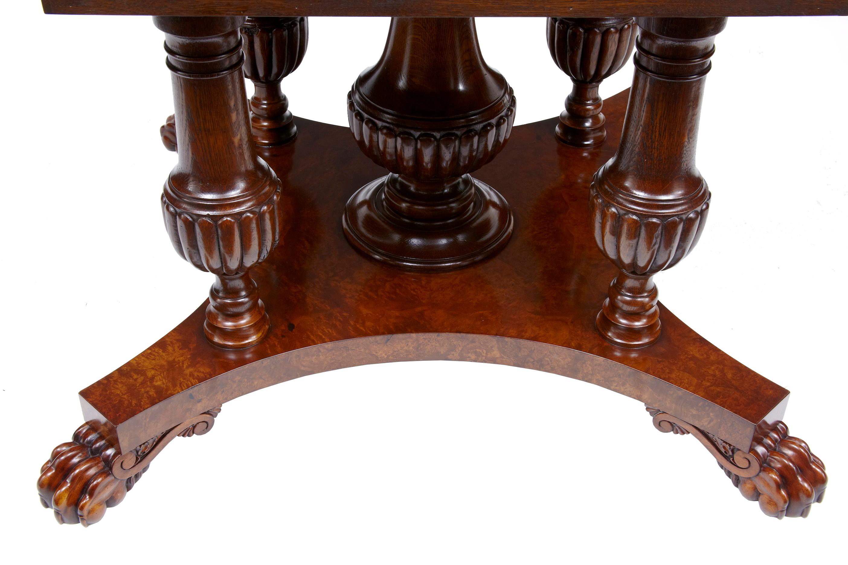 Regency English made carved walnut jupe dining table For Sale