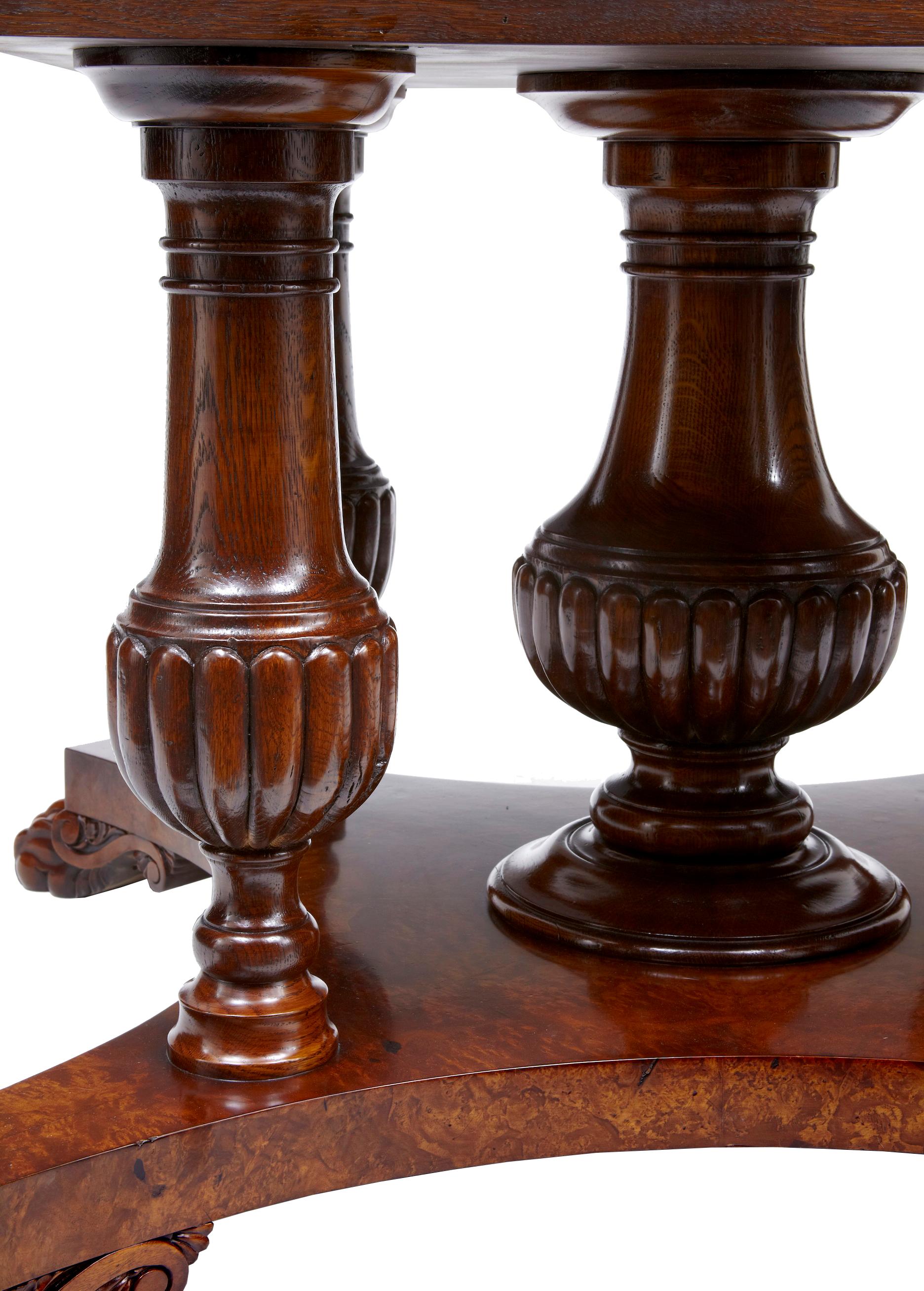 Carved English made carved walnut jupe dining table For Sale