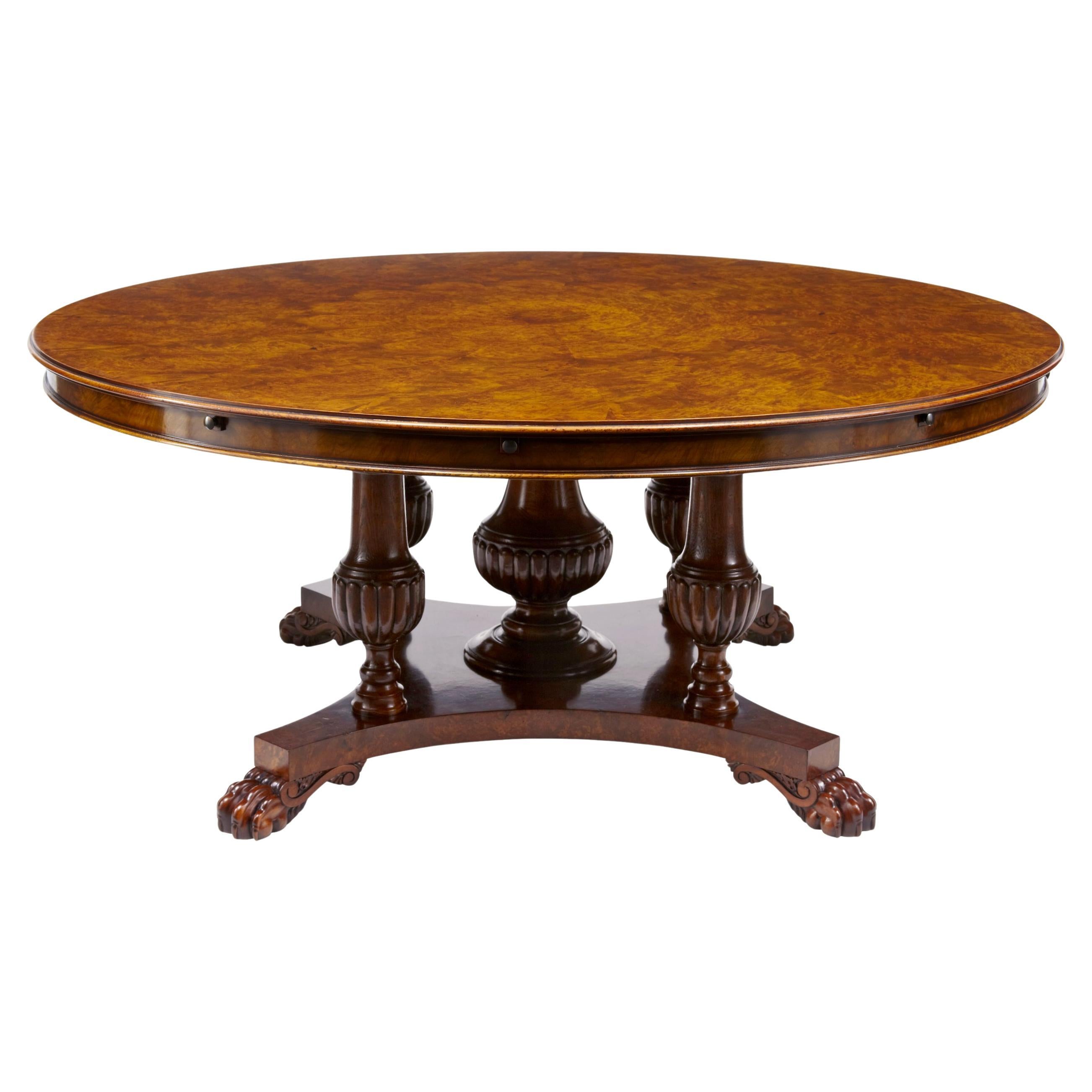 English made carved walnut jupe dining table