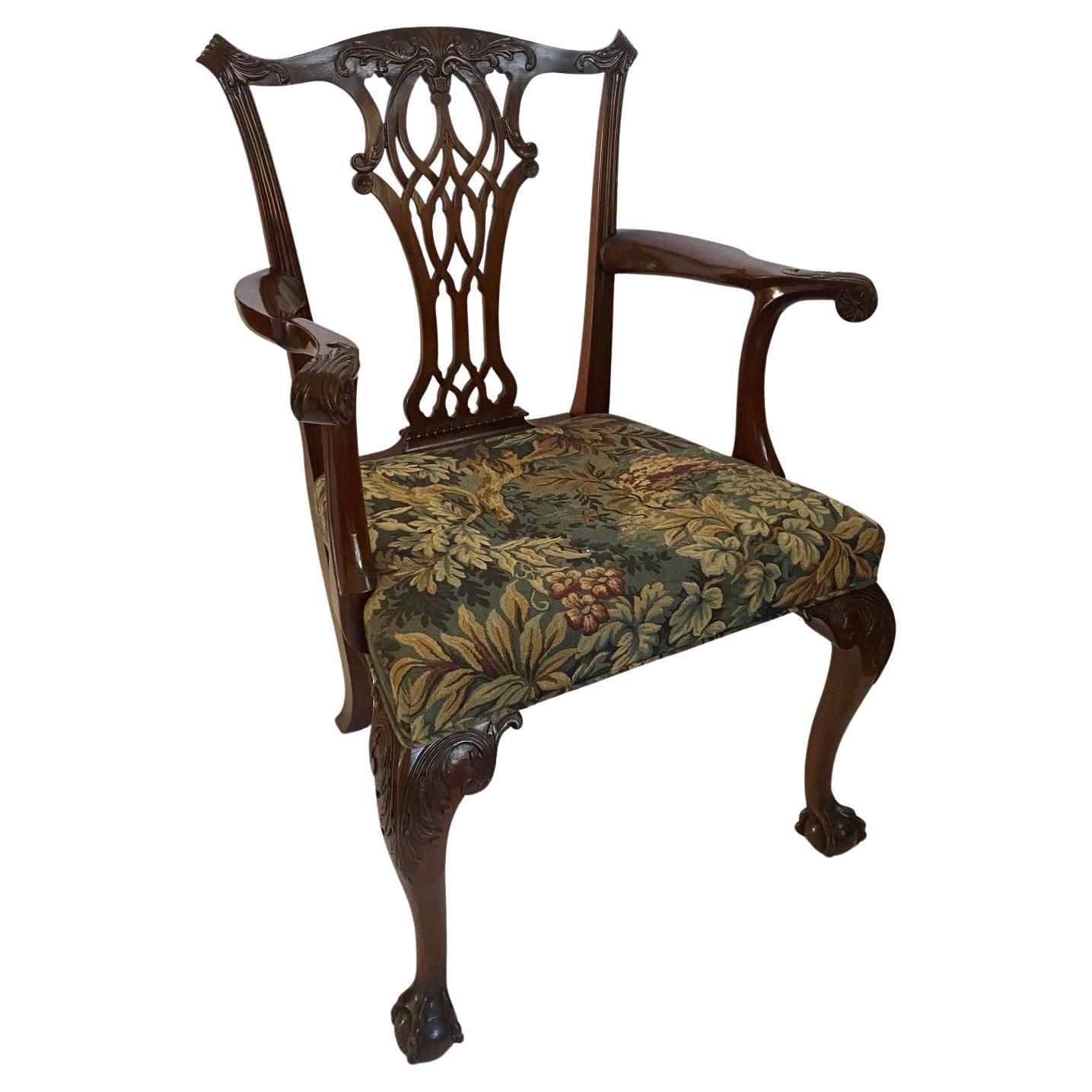English Made Early Georgian Style Carved Mahogany Armchair