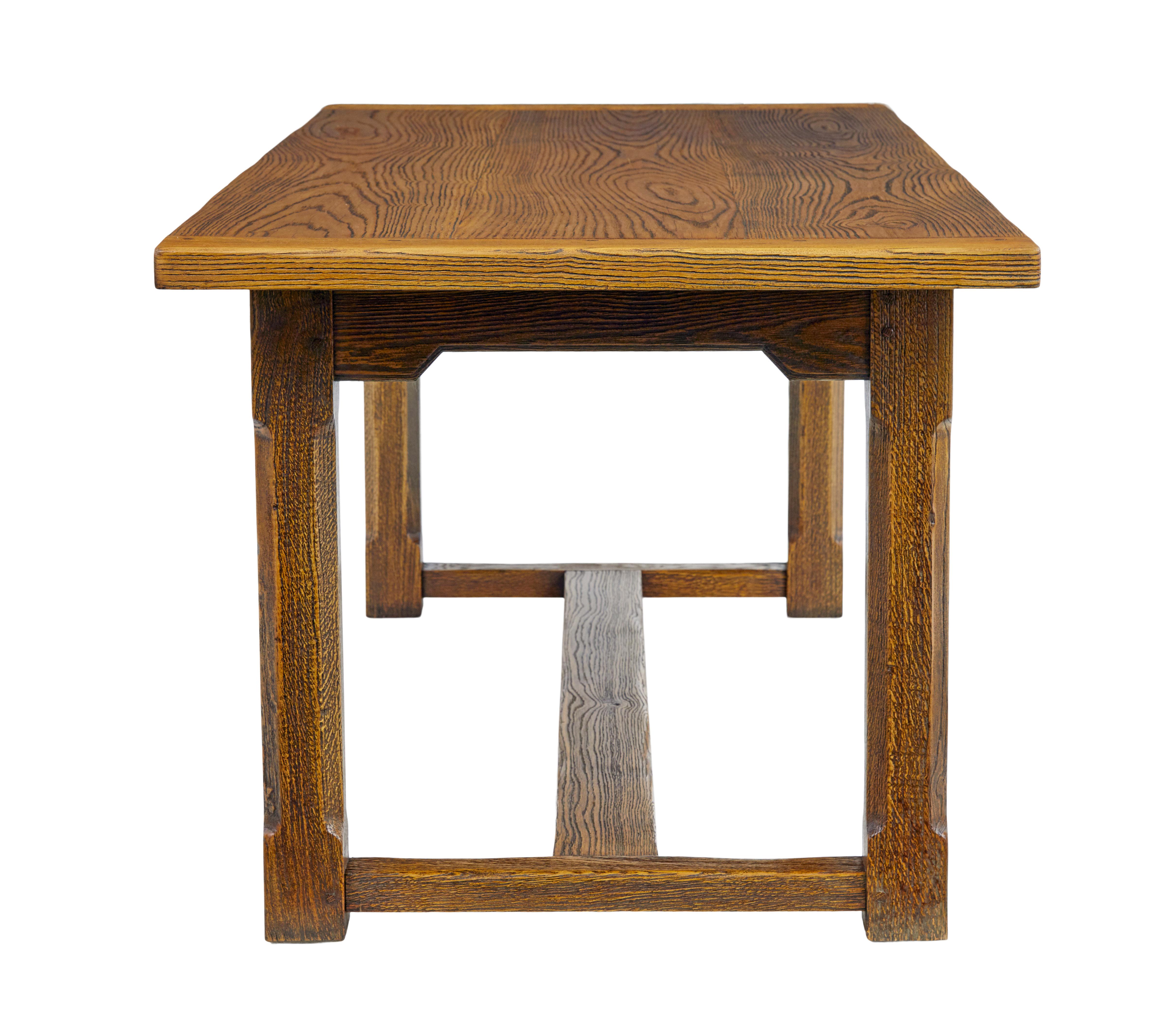 Hand-Carved English made golden oak refectory dining table For Sale