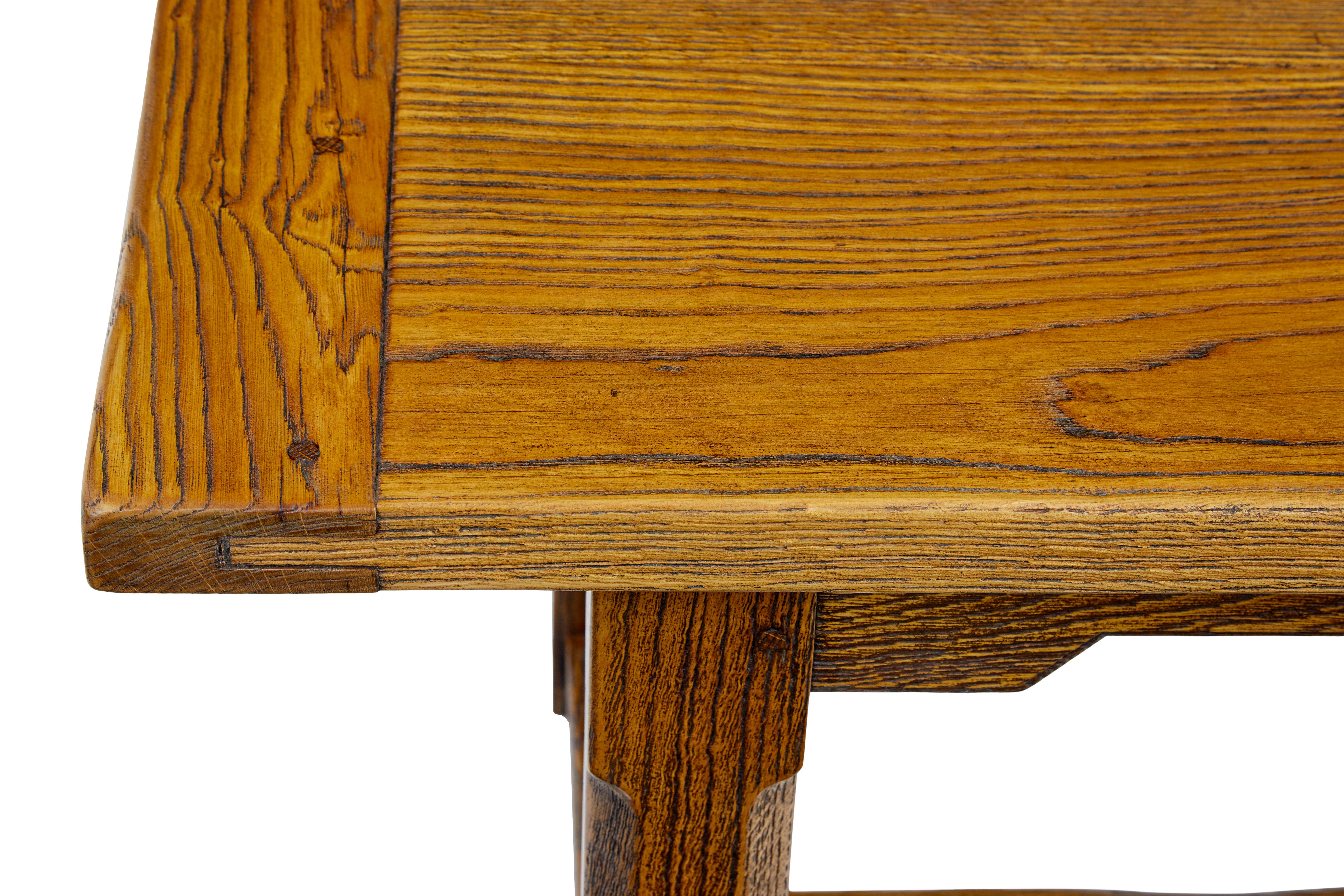 Oak English made golden oak refectory dining table For Sale