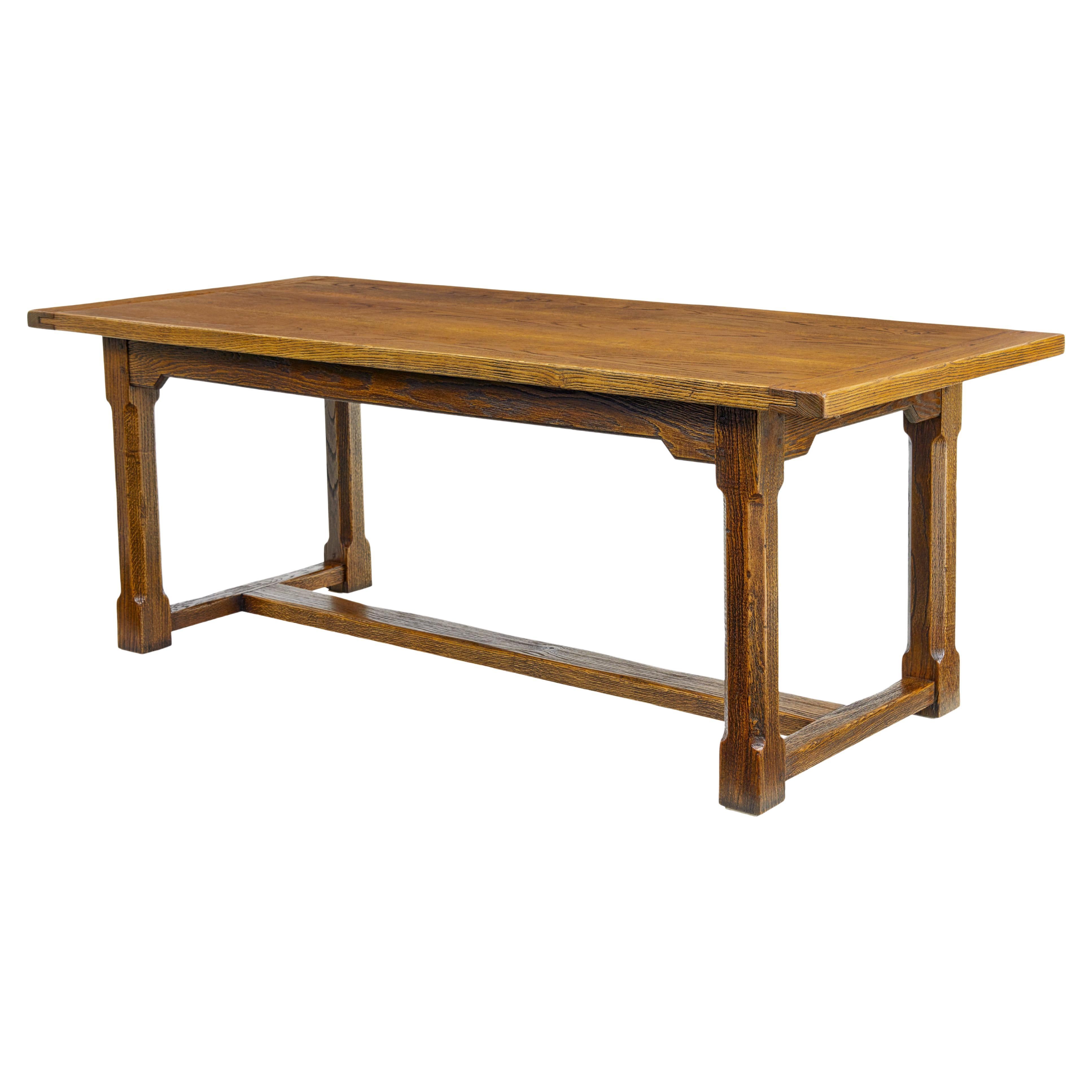 English made golden oak refectory dining table For Sale