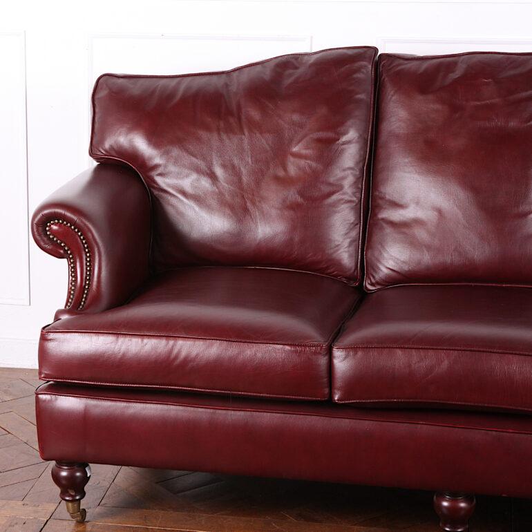 English Made Oxblood Leather Sofa In Good Condition In Vancouver, British Columbia