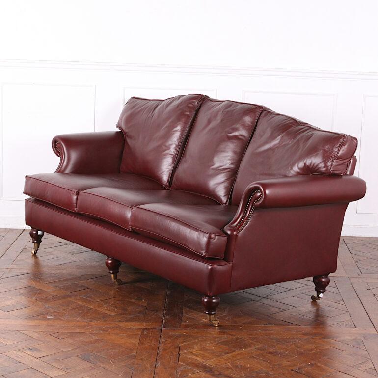 20th Century English Made Oxblood Leather Sofa