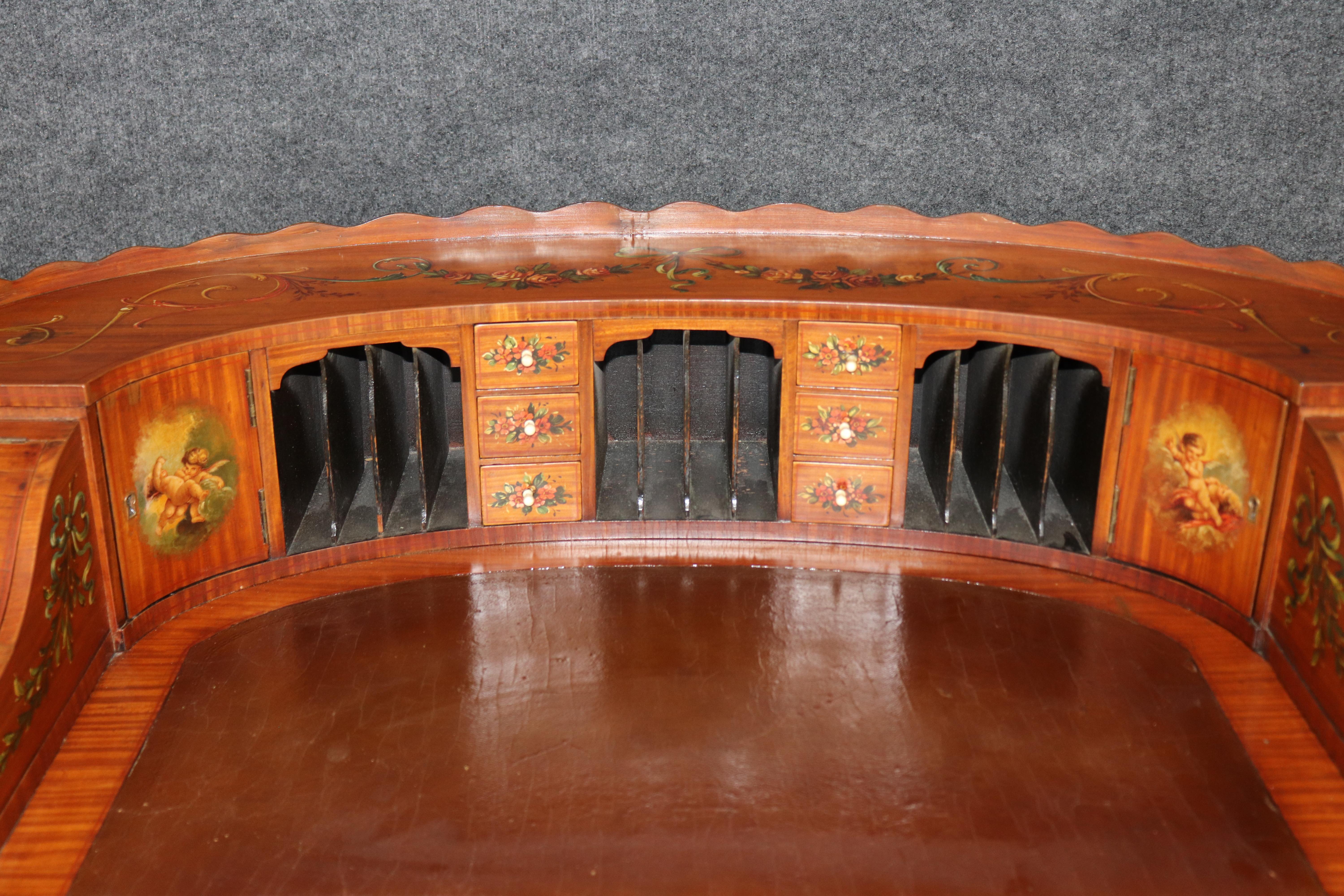 English Made Satinwood Adams Paint Decorated Carlton House Desk With Cubbies in vendita 4