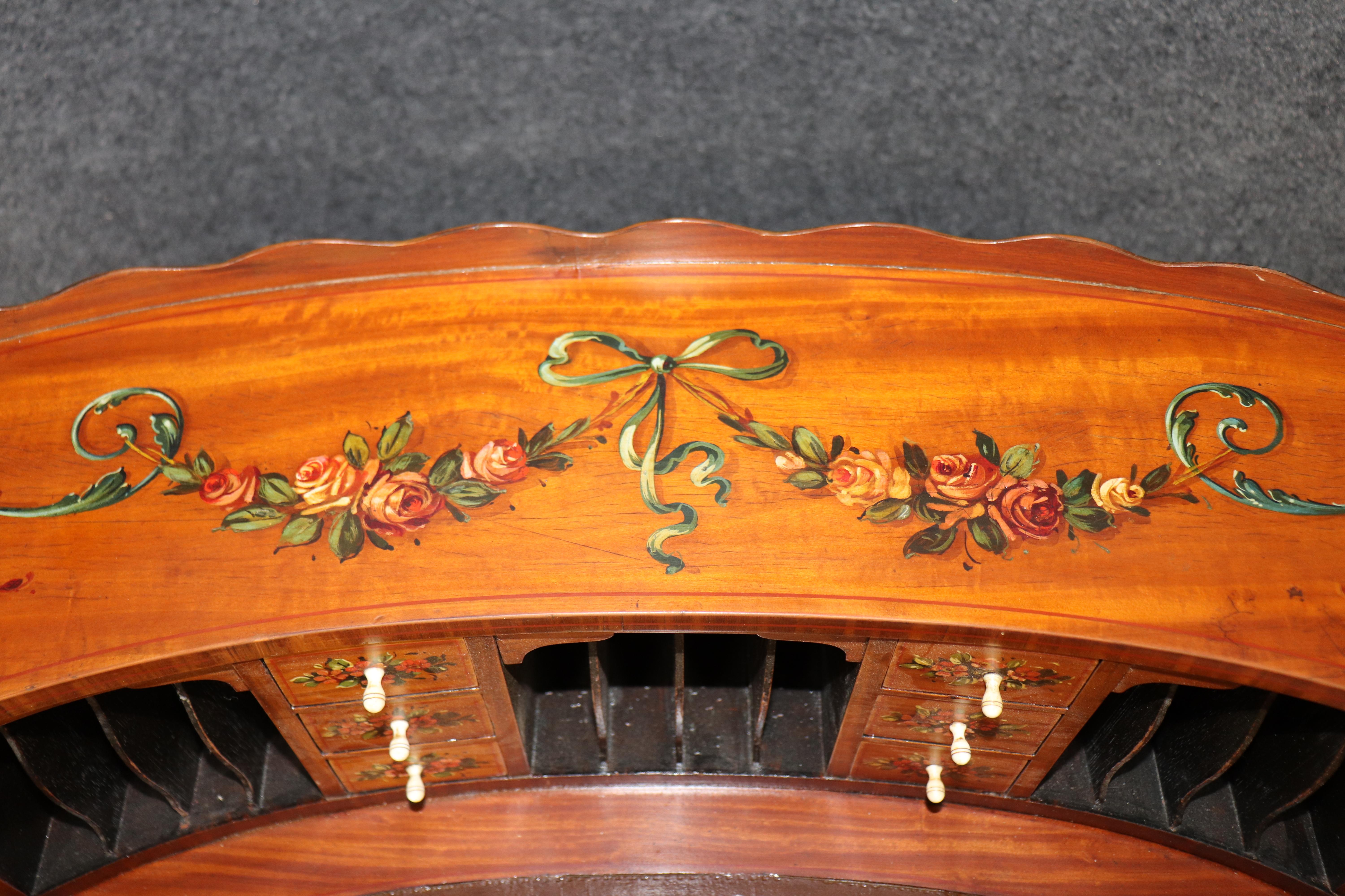 English Made Satinwood Adams Paint Decorated Carlton House Desk With Cubbies in vendita 5