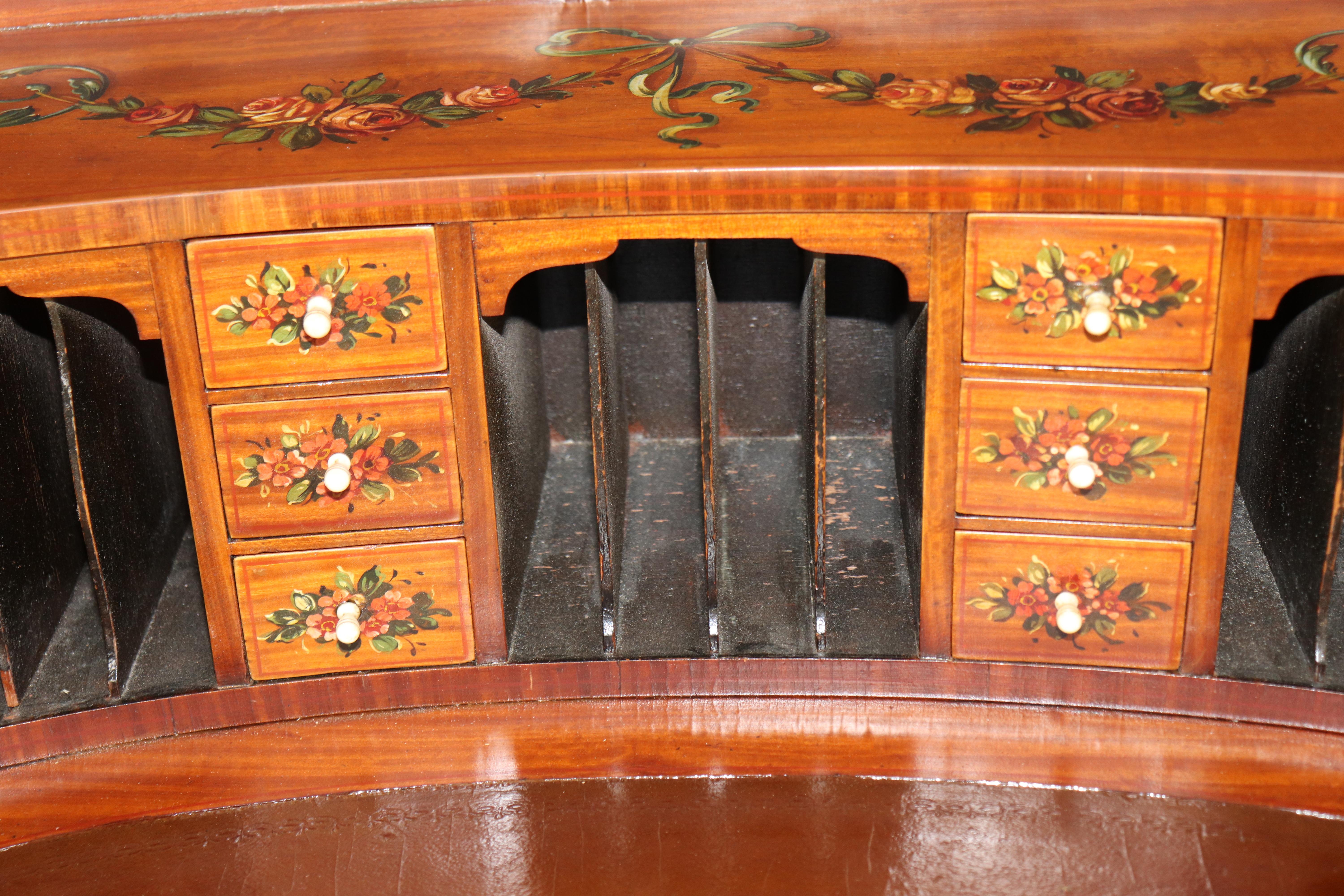 English Made Satinwood Adams Paint Decorated Carlton House Desk With Cubbies in vendita 6