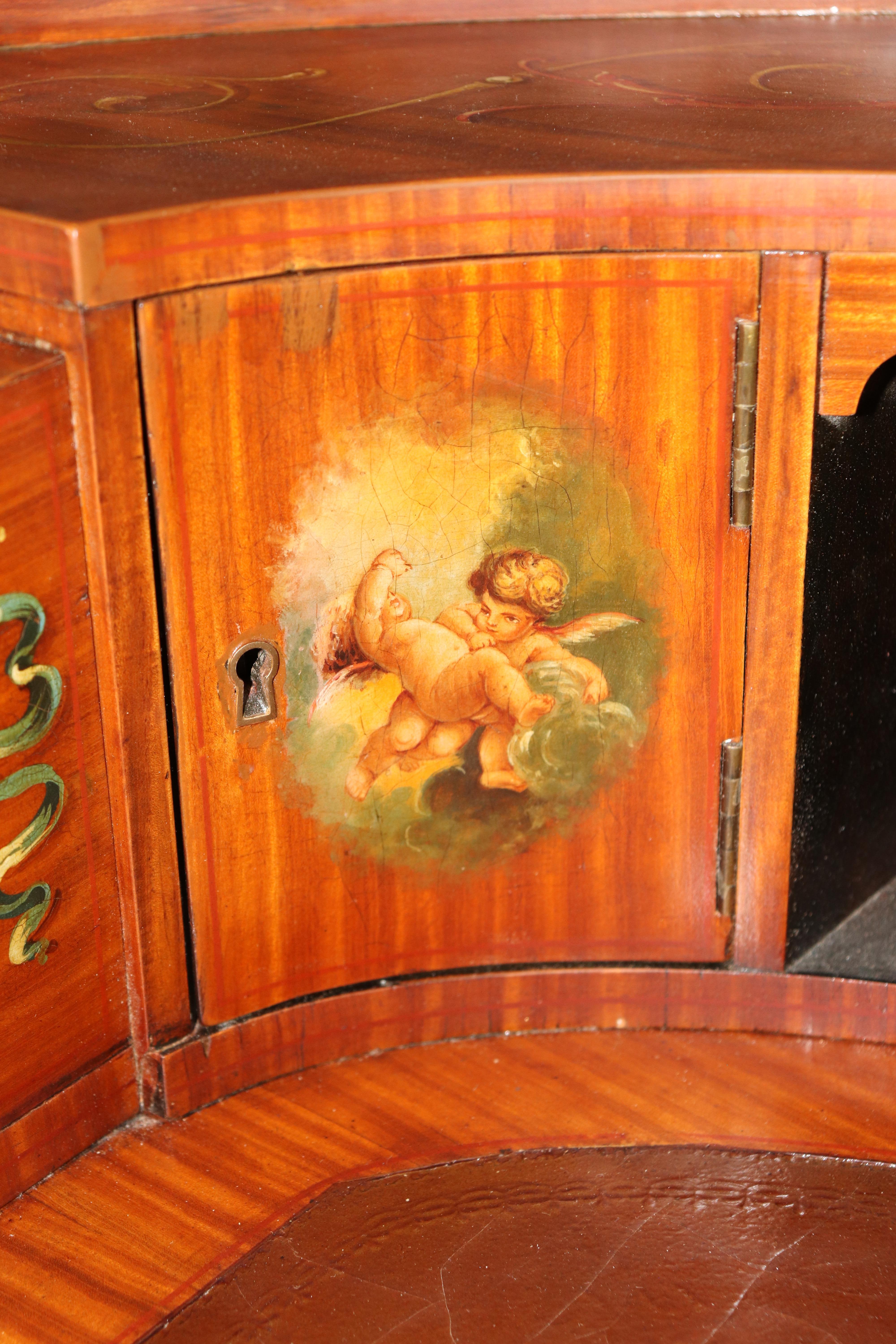 English Made Satinwood Adams Paint Decorated Carlton House Desk With Cubbies in vendita 7