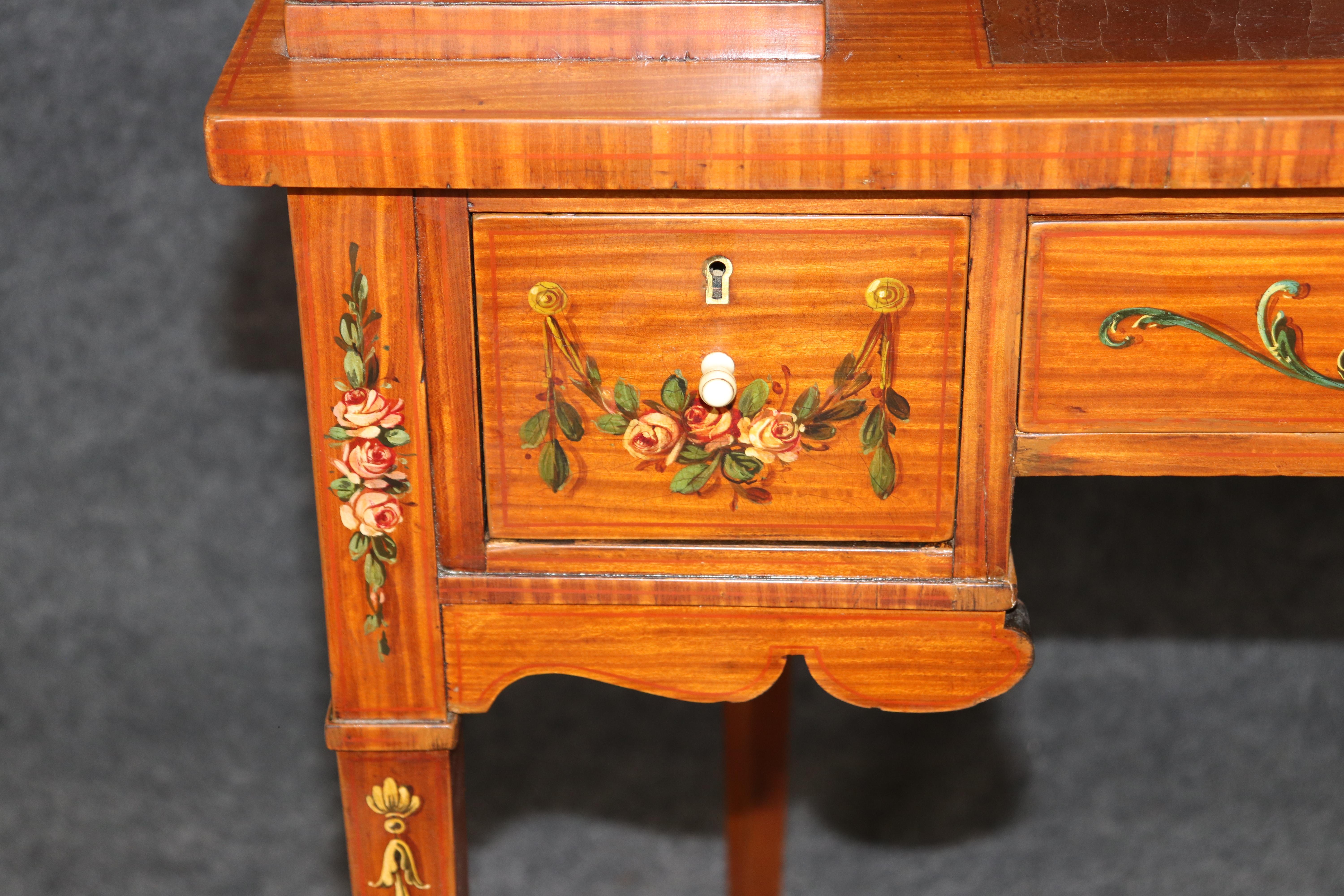 English Made Satinwood Adams Paint Decorated Carlton House Desk With Cubbies in vendita 10