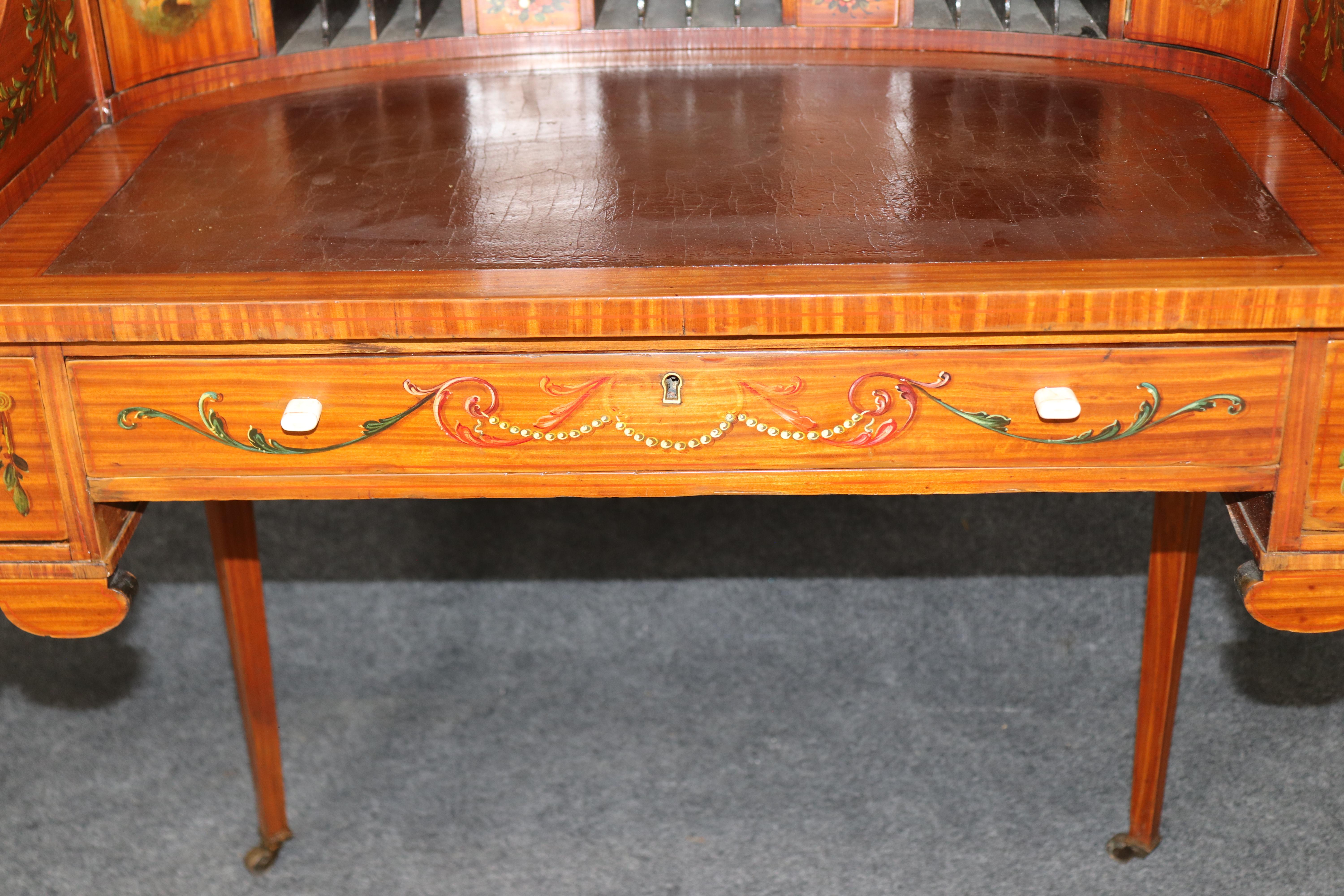 English Made Satinwood Adams Paint Decorated Carlton House Desk With Cubbies in vendita 11