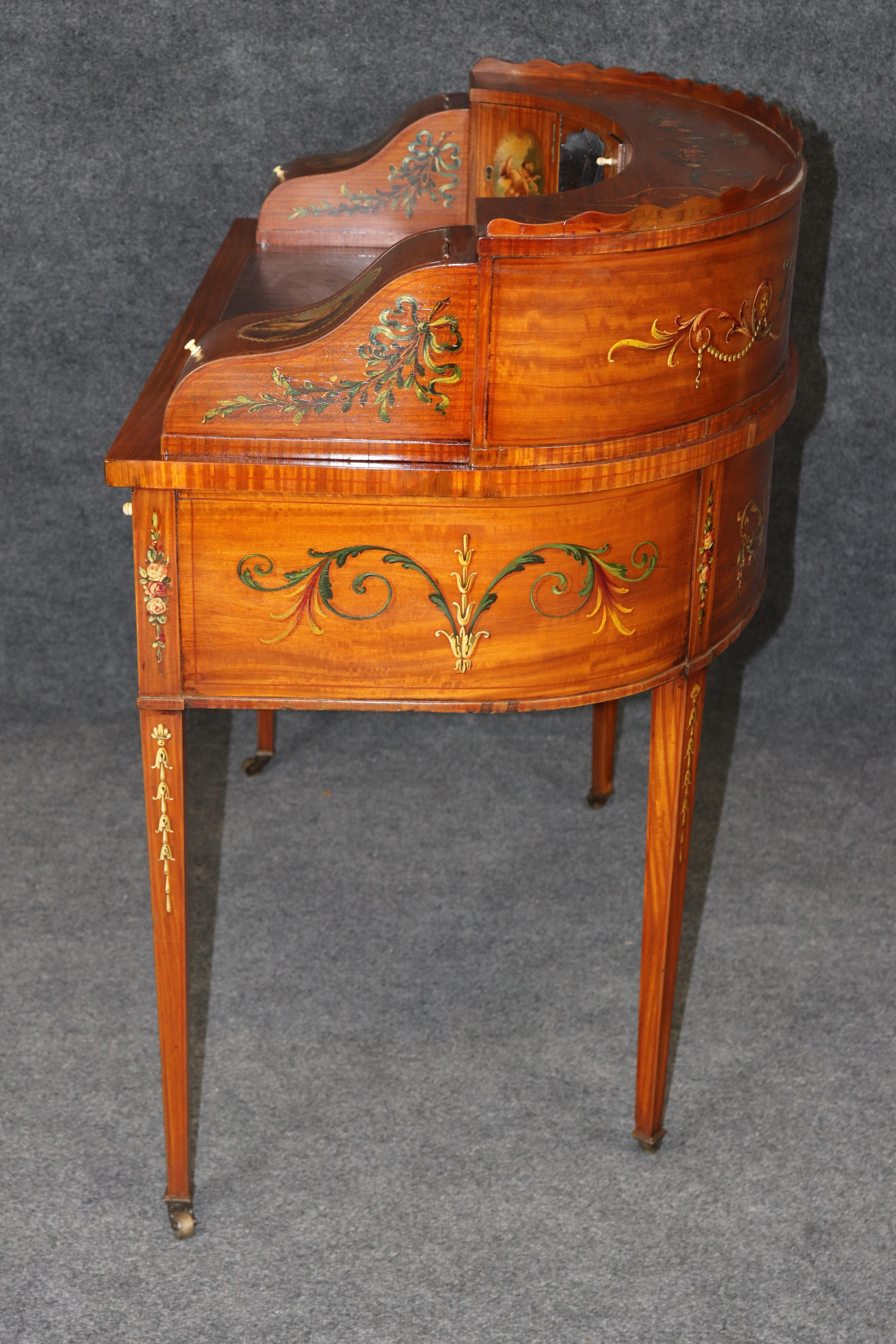 Legno di seta English Made Satinwood Adams Paint Decorated Carlton House Desk With Cubbies in vendita