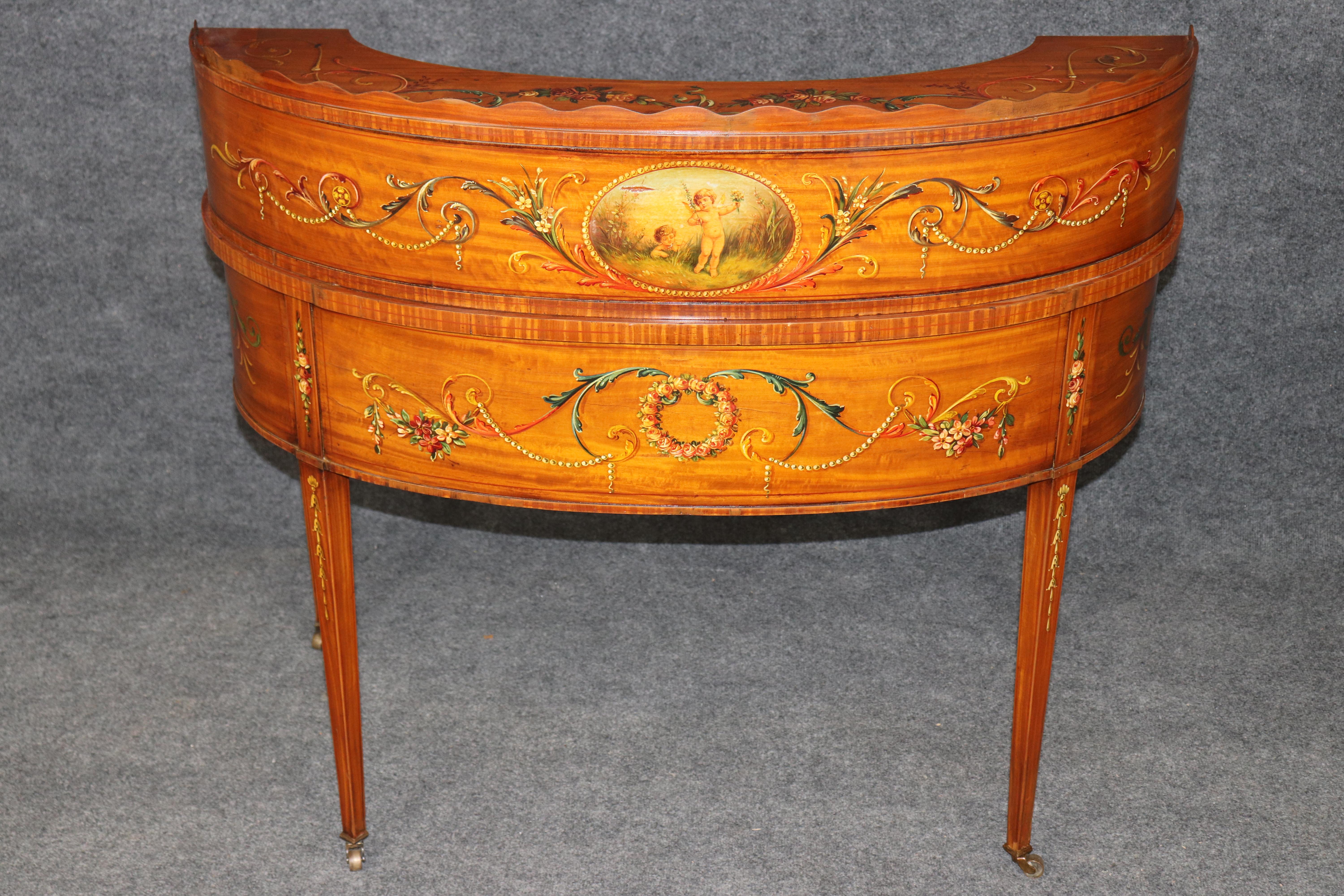 English Made Satinwood Adams Paint Decorated Carlton House Desk With Cubbies in vendita 1