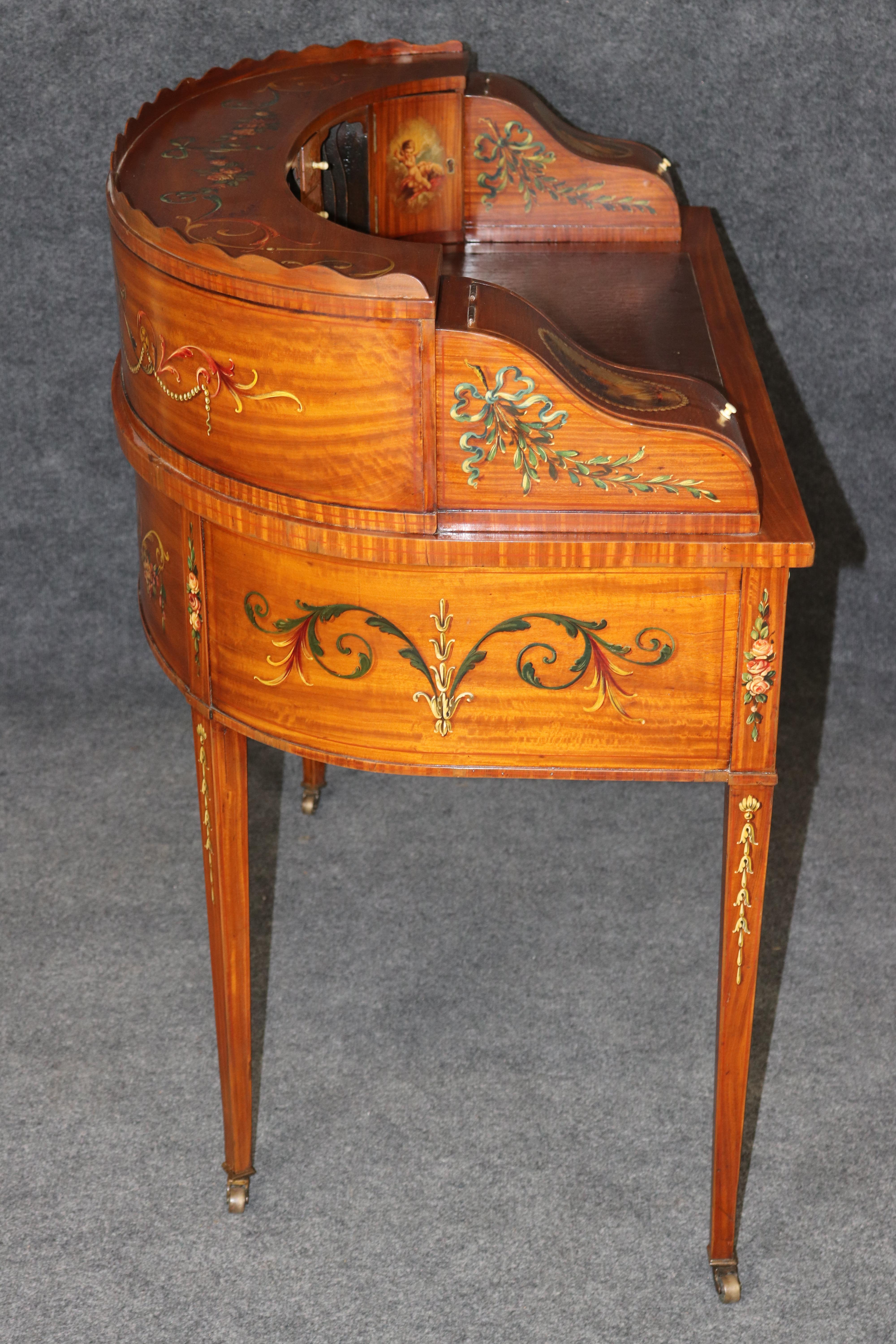 English Made Satinwood Adams Paint Decorated Carlton House Desk With Cubbies in vendita 2