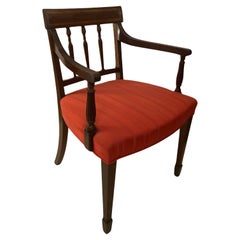 English-Made Sheraton Style Mahogany Armchair with Satinwood Inlay