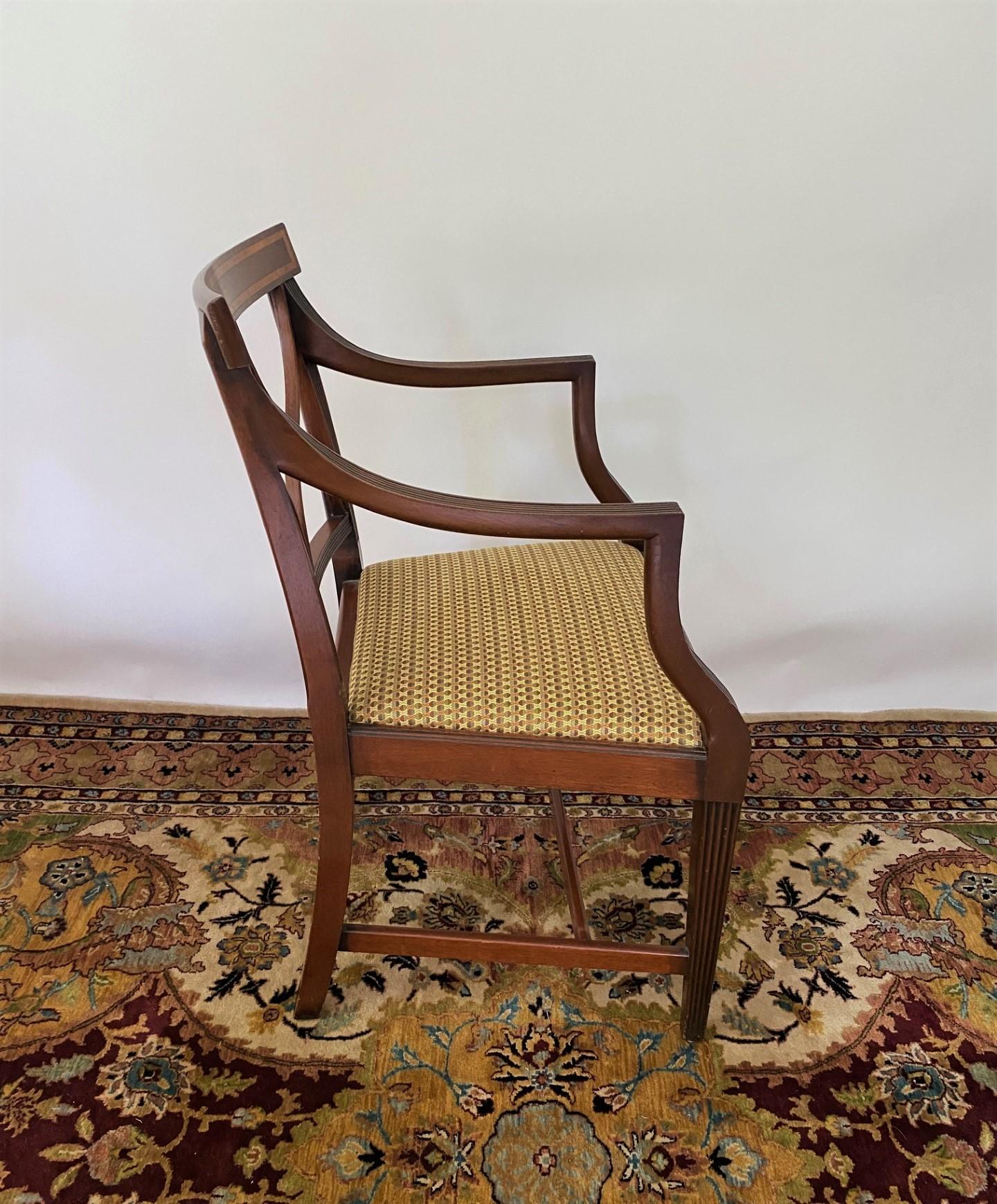 English-Made Sheraton Style Mahogany Armchair with Tulipwood Inaly. In Stock For Sale 3