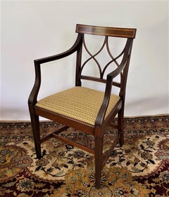 English-Made Sheraton Style Mahogany Armchair with Tulipwood Inaly. In Stock
