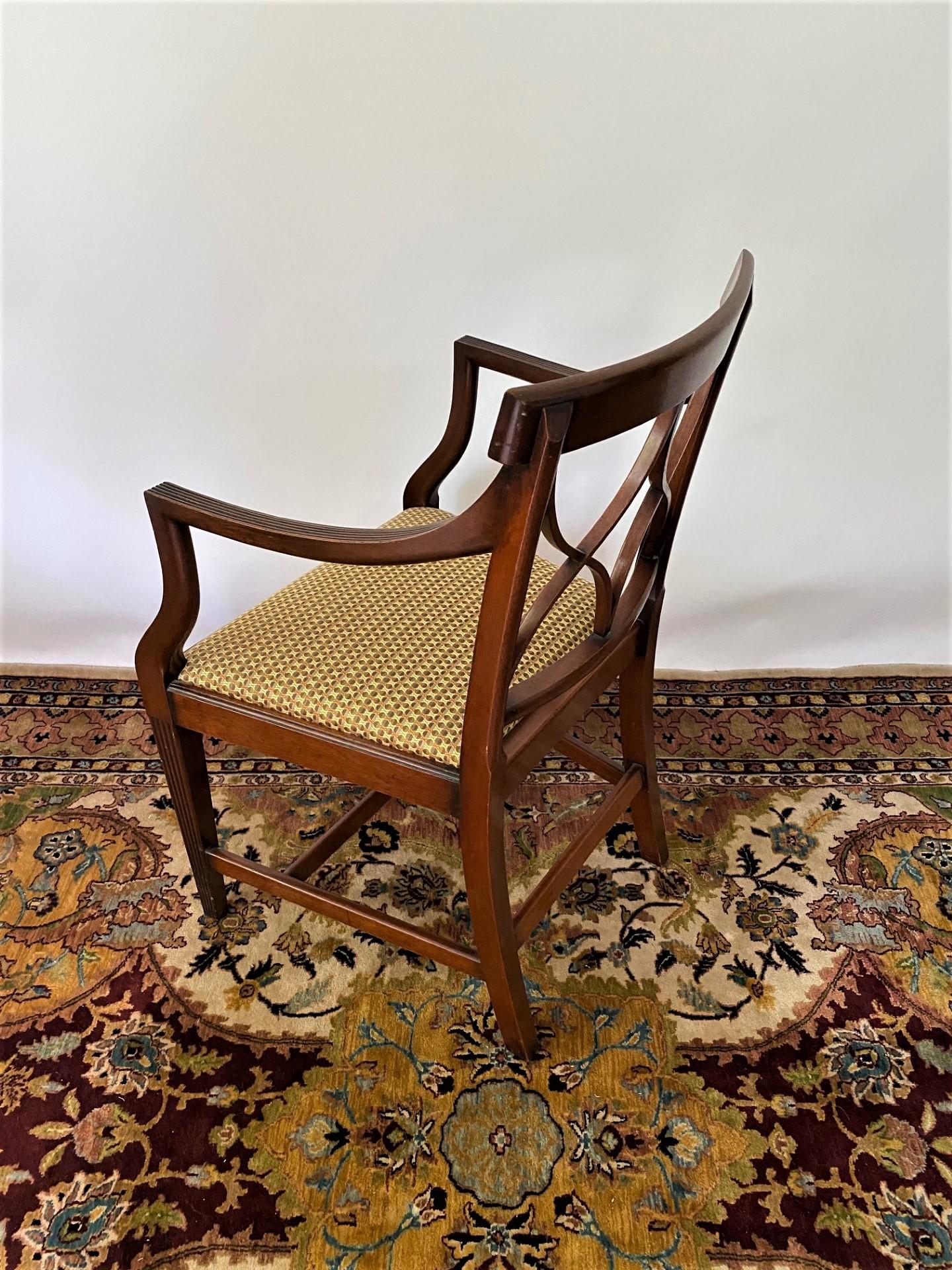 English-Made Sheraton Style Mahogany Armchair with Tulipwood Inaly. In Stock For Sale 1