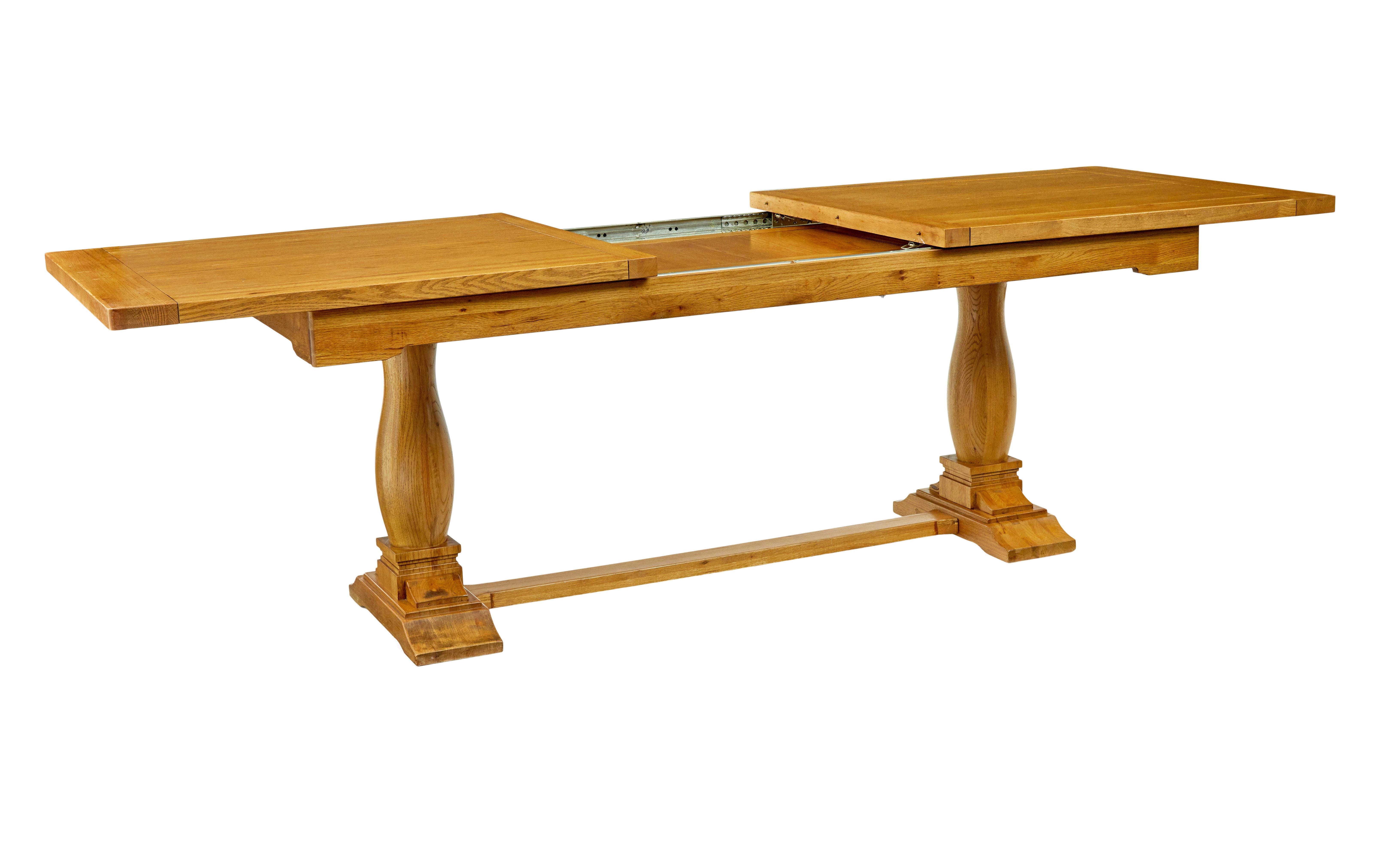 Country English made solid oak extending dining table For Sale