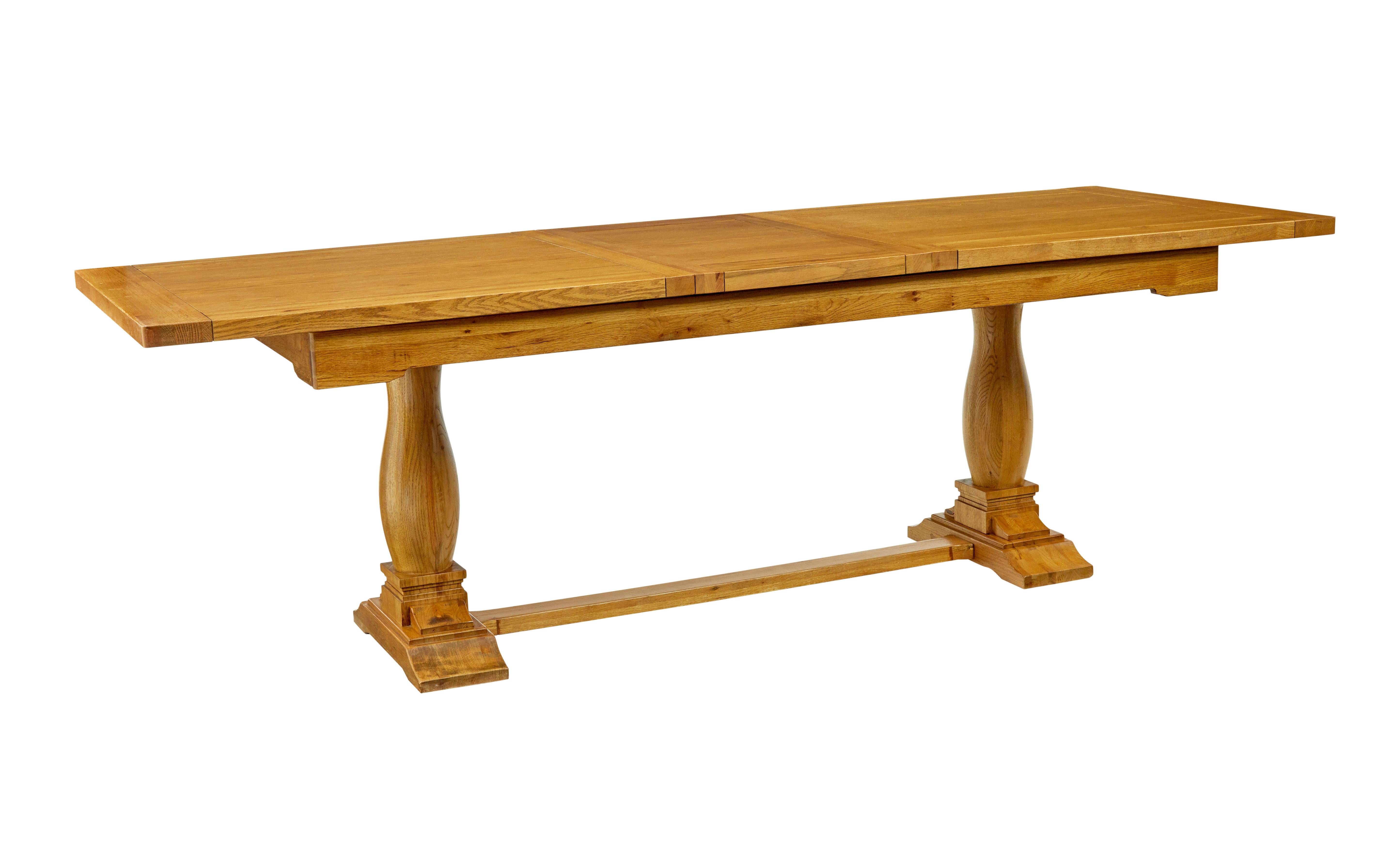 Hand-Carved English made solid oak extending dining table For Sale