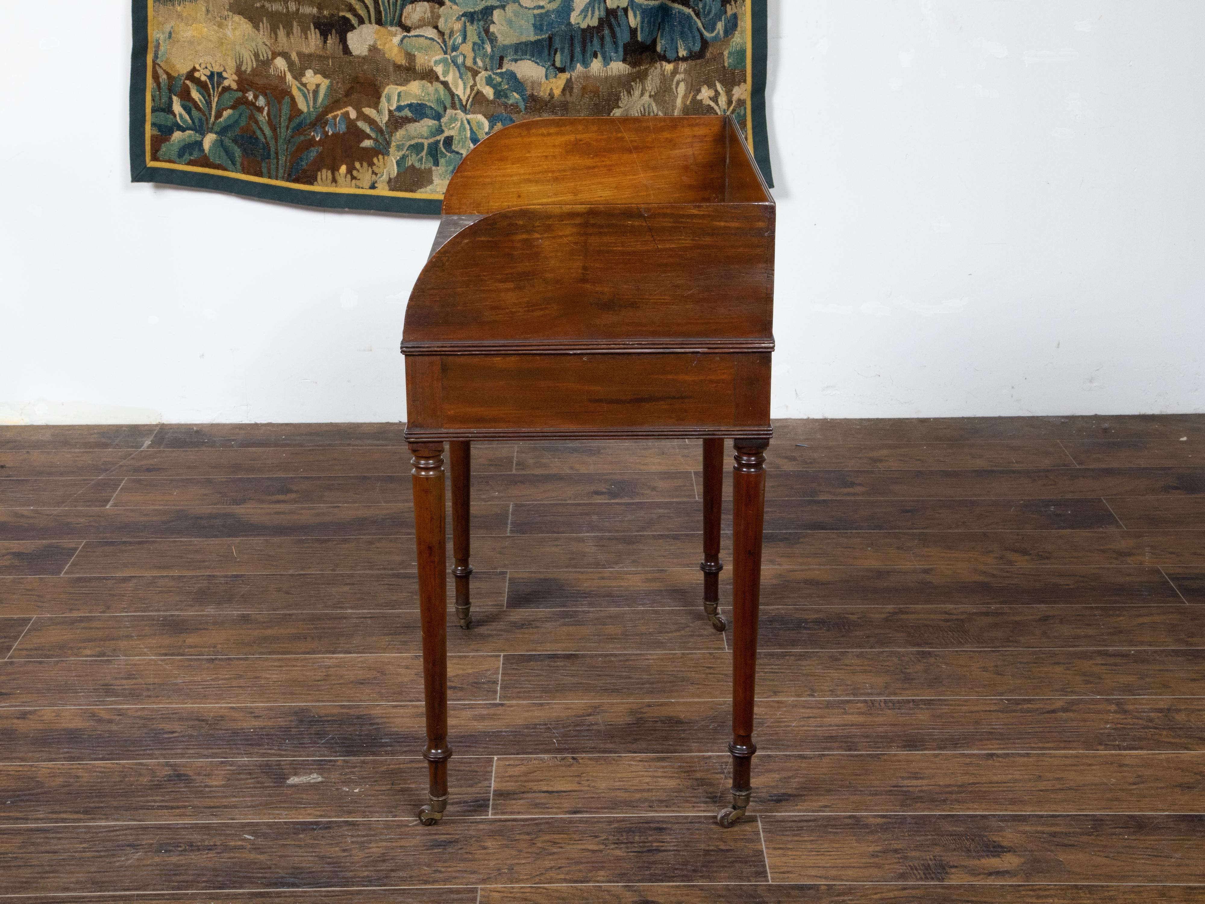 English Mahogany 1840s Washstand Table with Grey Marble Top on Casters In Good Condition In Atlanta, GA