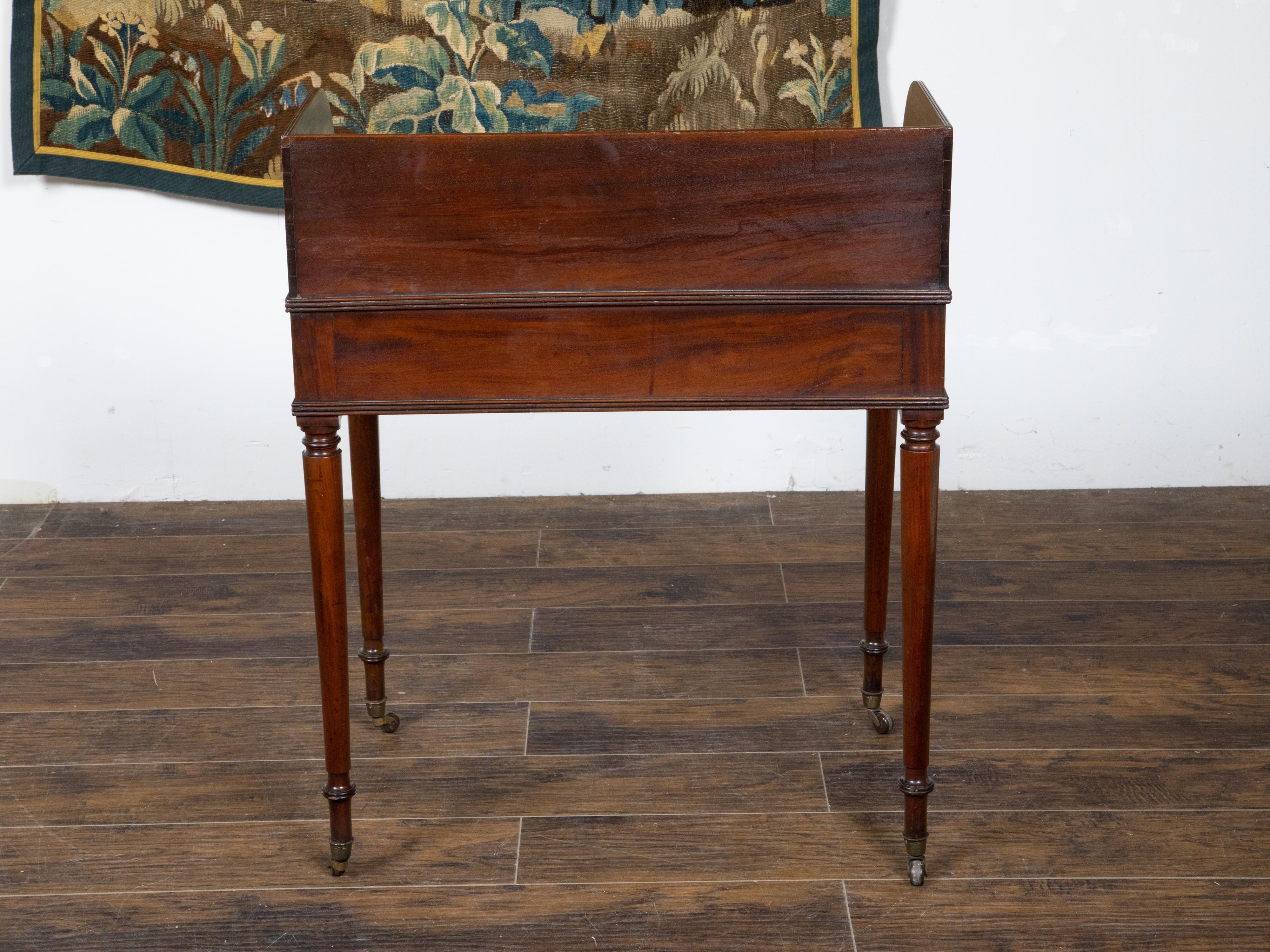 19th Century English Mahogany 1840s Washstand Table with Grey Marble Top on Casters