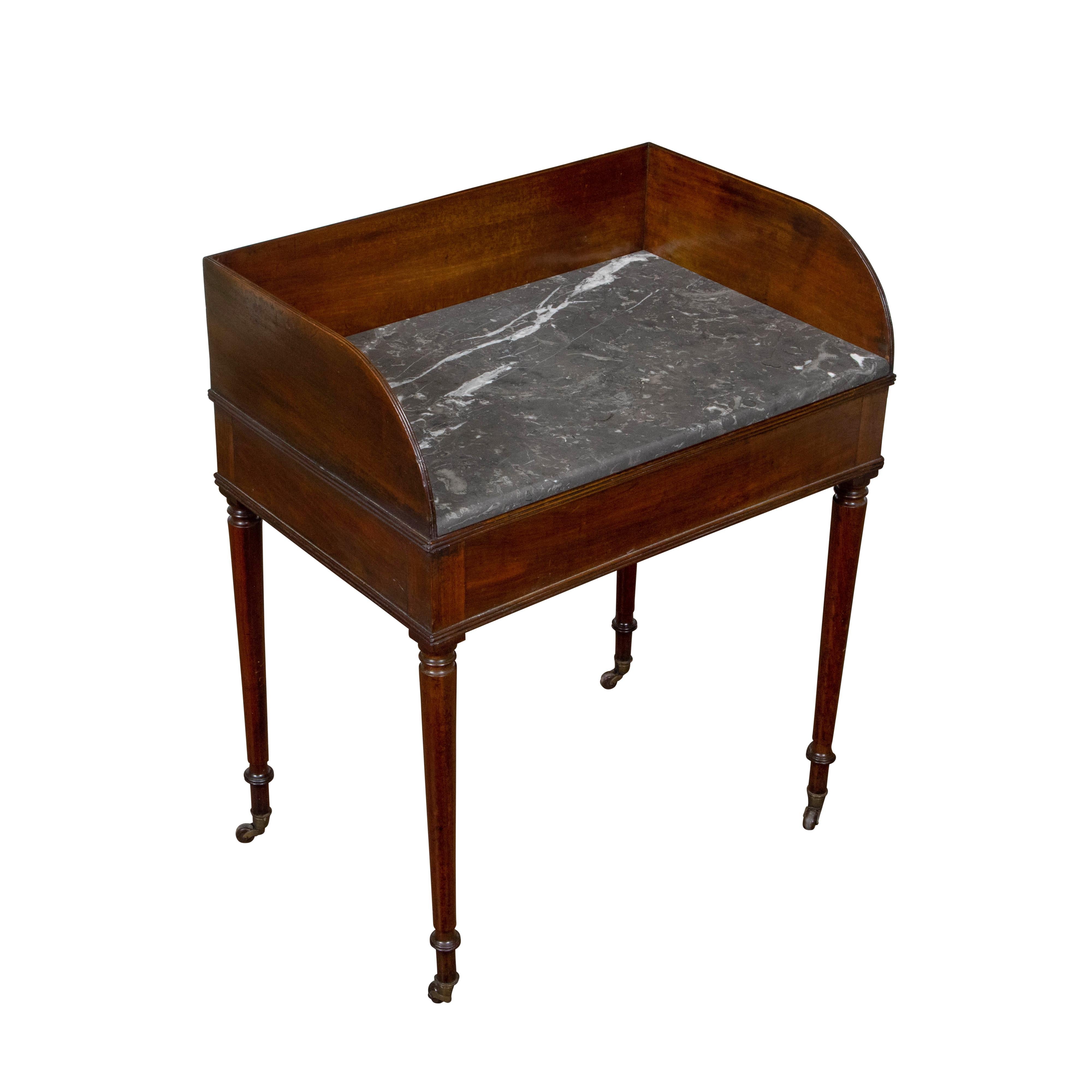 English Mahogany 1840s Washstand Table with Grey Marble Top on Casters 1