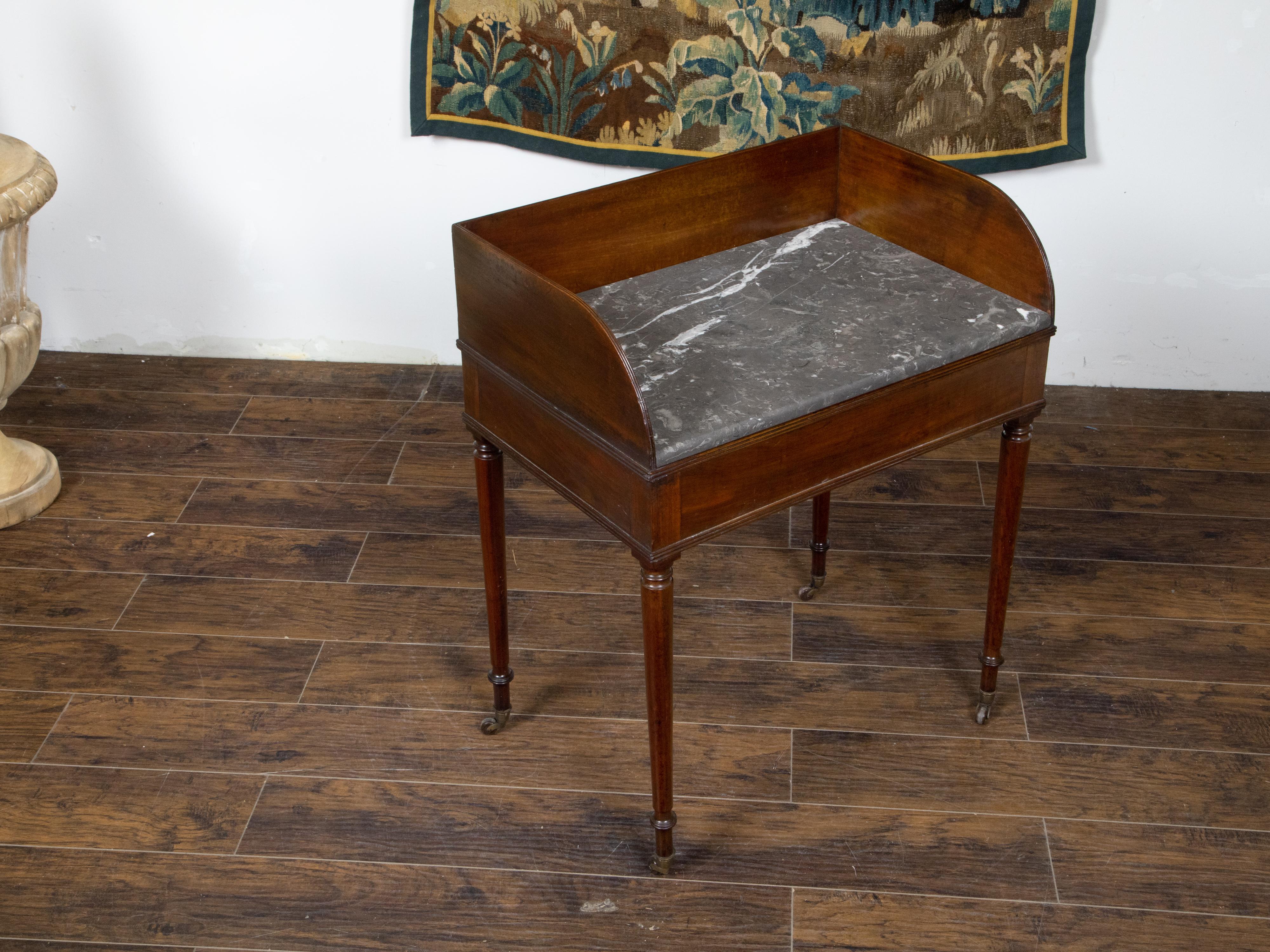 English Mahogany 1840s Washstand Table with Grey Marble Top on Casters 2