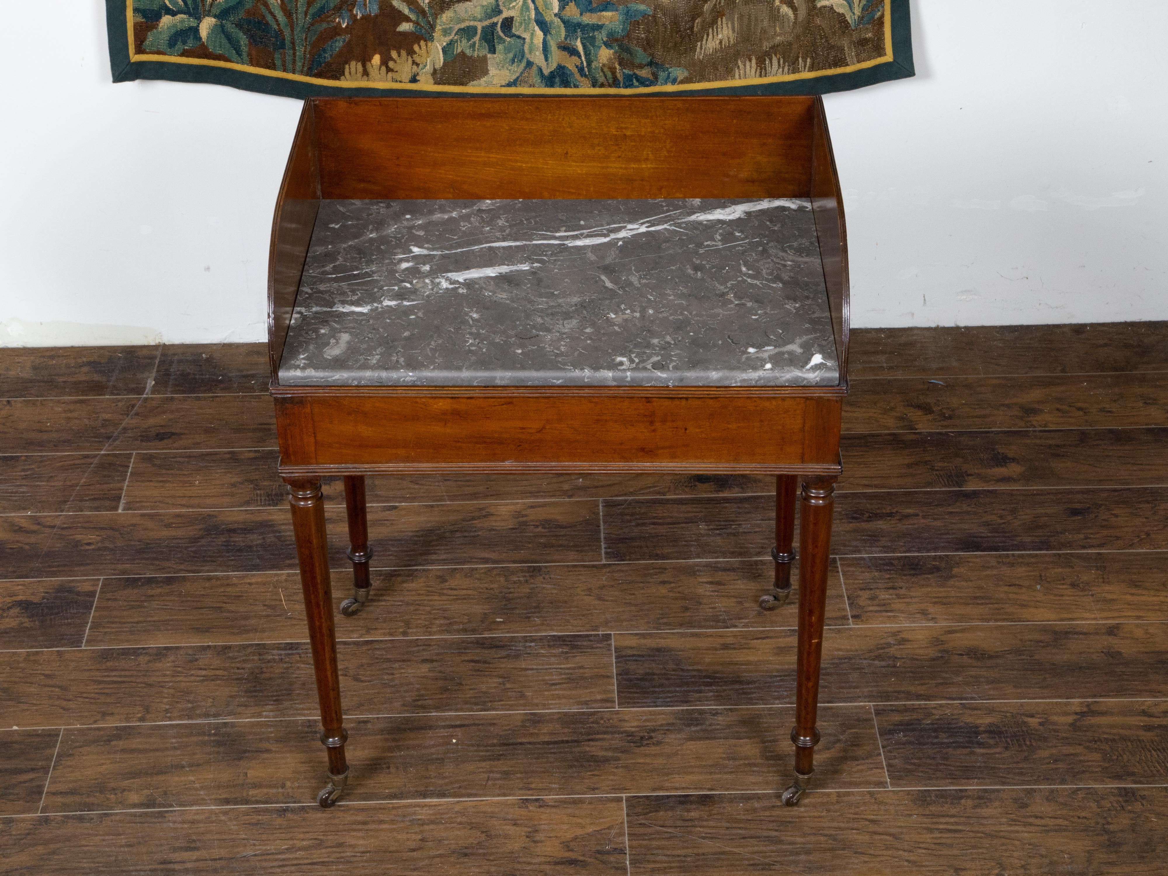 English Mahogany 1840s Washstand Table with Grey Marble Top on Casters 3