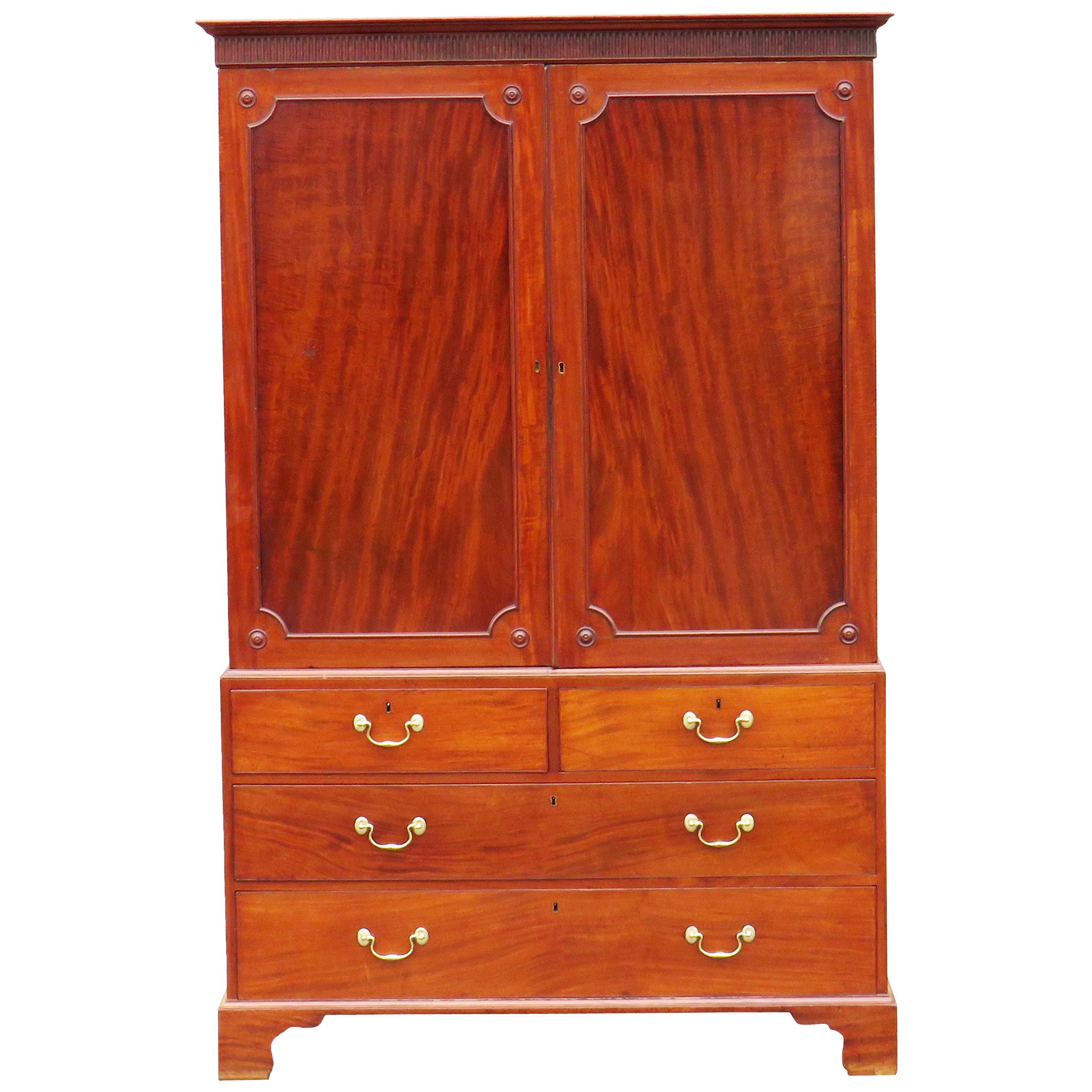 English Mahogany 18th Century Antique Georgian Linen Press