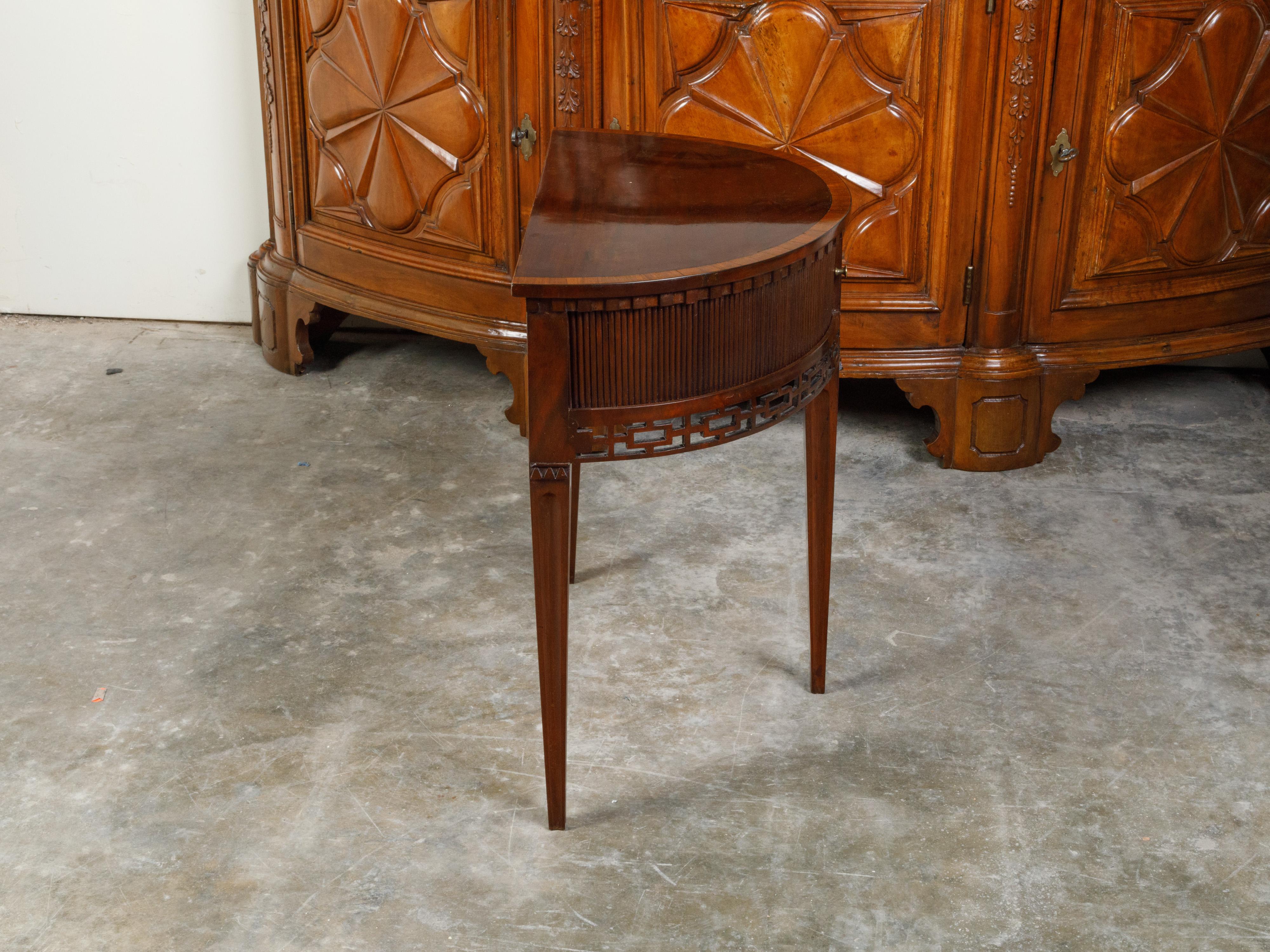 English Mahogany 19th Century Demi-Lune Console Table with Tambour Sliding Doors For Sale 7