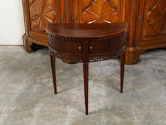 English Mahogany 19th Century Demi-Lune Console Table with Tambour Sliding Doors