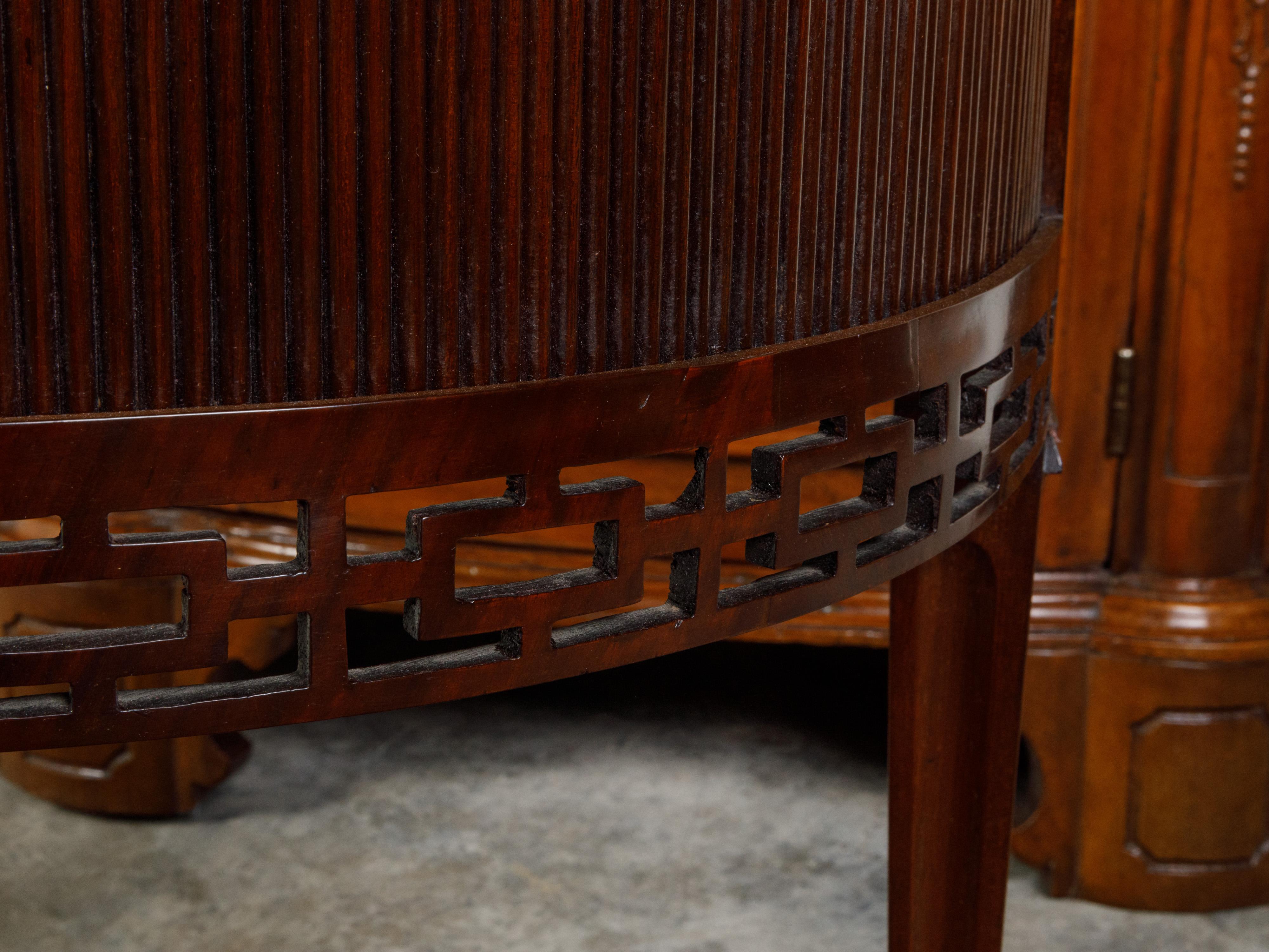 English Mahogany 19th Century Demi-Lune Console Table with Tambour Sliding Doors In Good Condition For Sale In Atlanta, GA