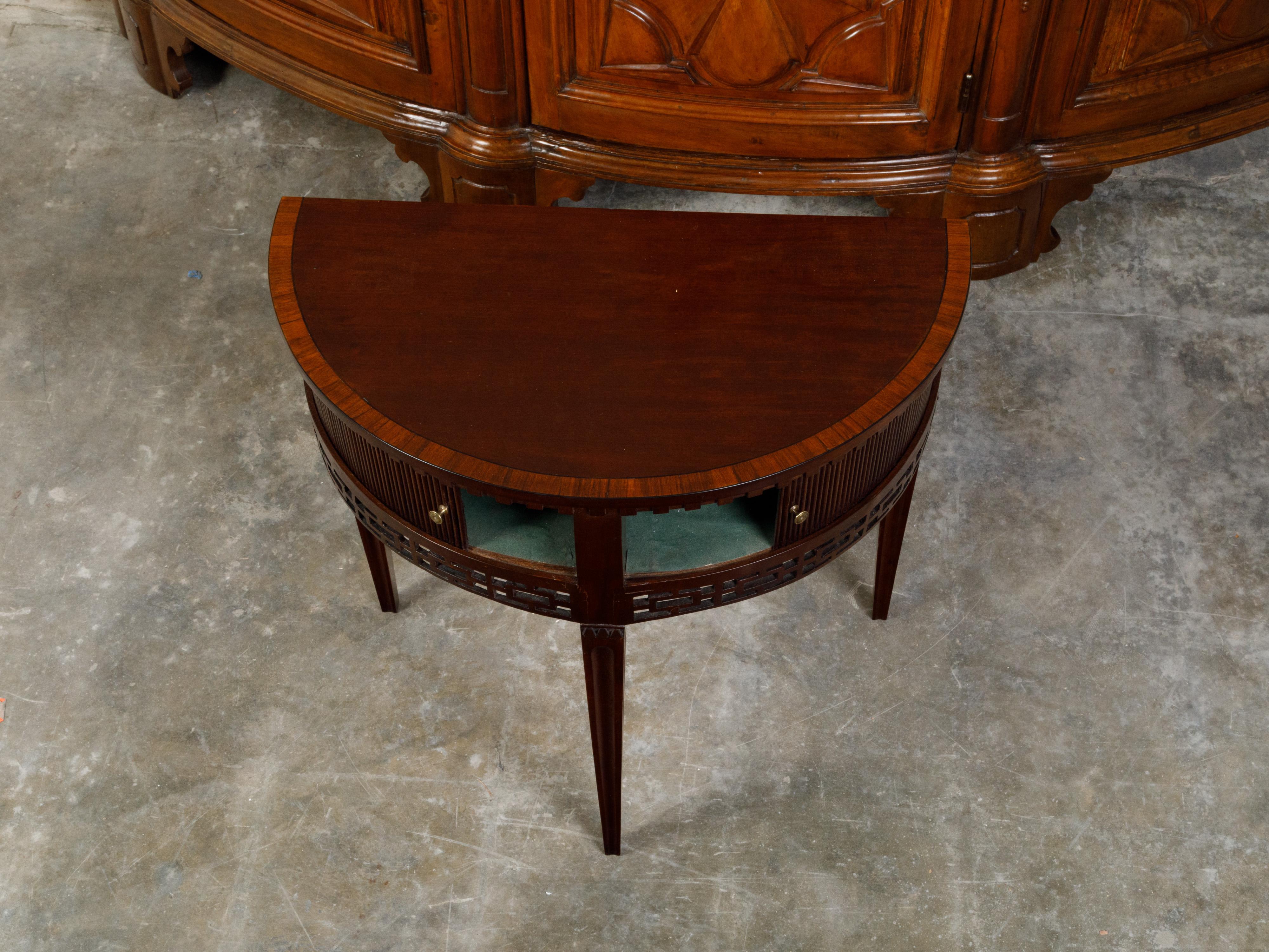 English Mahogany 19th Century Demi-Lune Console Table with Tambour Sliding Doors For Sale 3