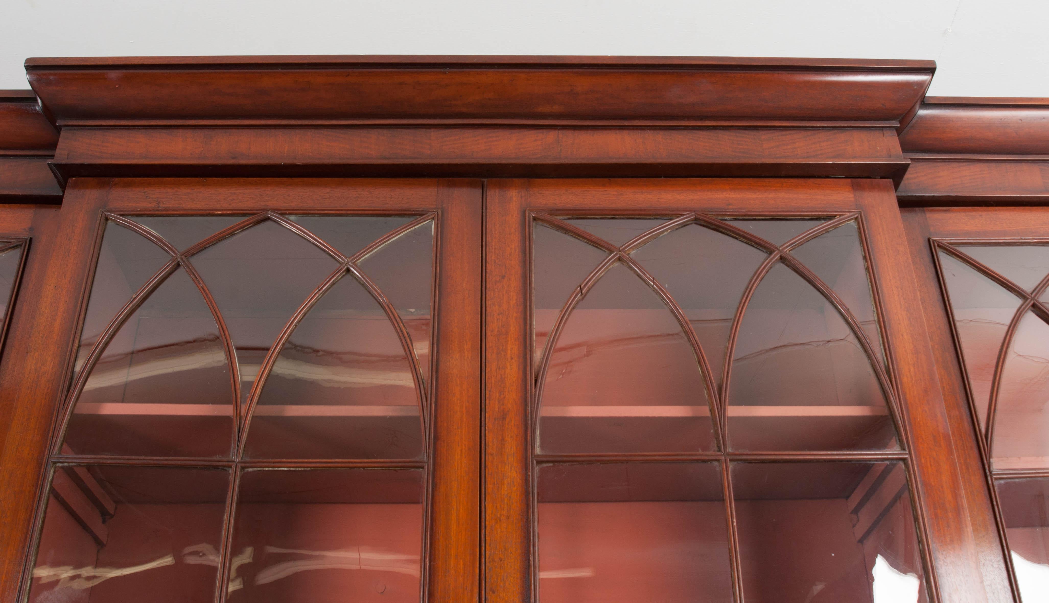 Glass English Mahogany 19th Century Georgian Breakfront Bookcase Desk