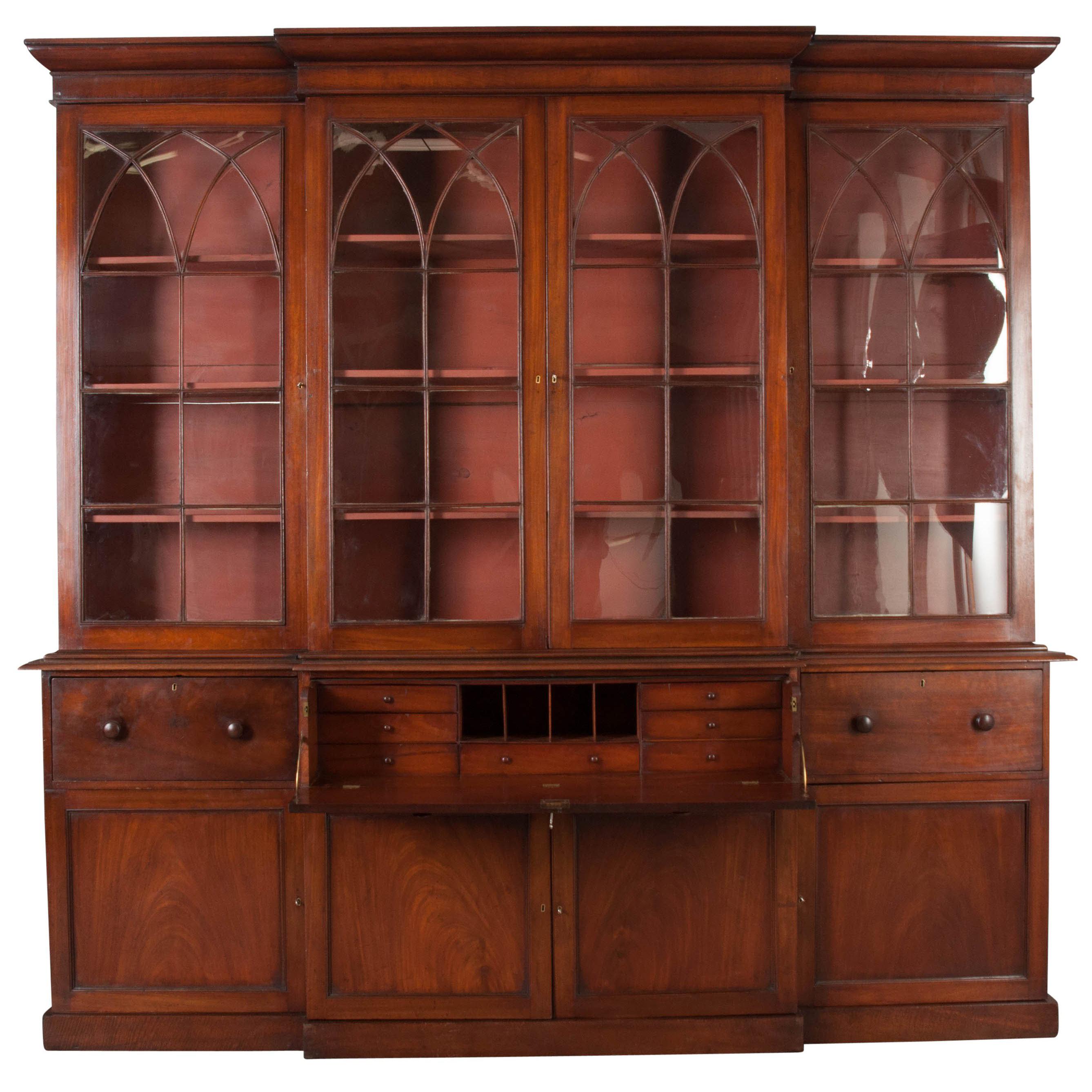 English Mahogany 19th Century Georgian Breakfront Bookcase Desk