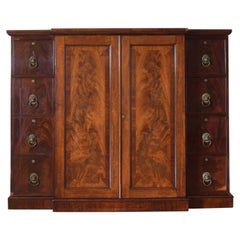 English Mahogany Gentleman's Breakfront Linen Press, Mid-19th Century