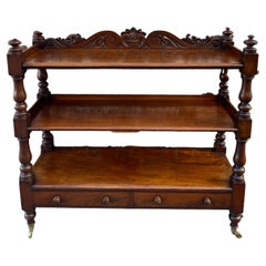 English Mahogany 3 Tiered Trolley with Single Drawer, Mid-19th Century