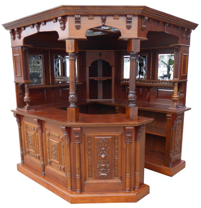 English Mahogany and Carved Walnut Canted Corner Bar at 1stDibs