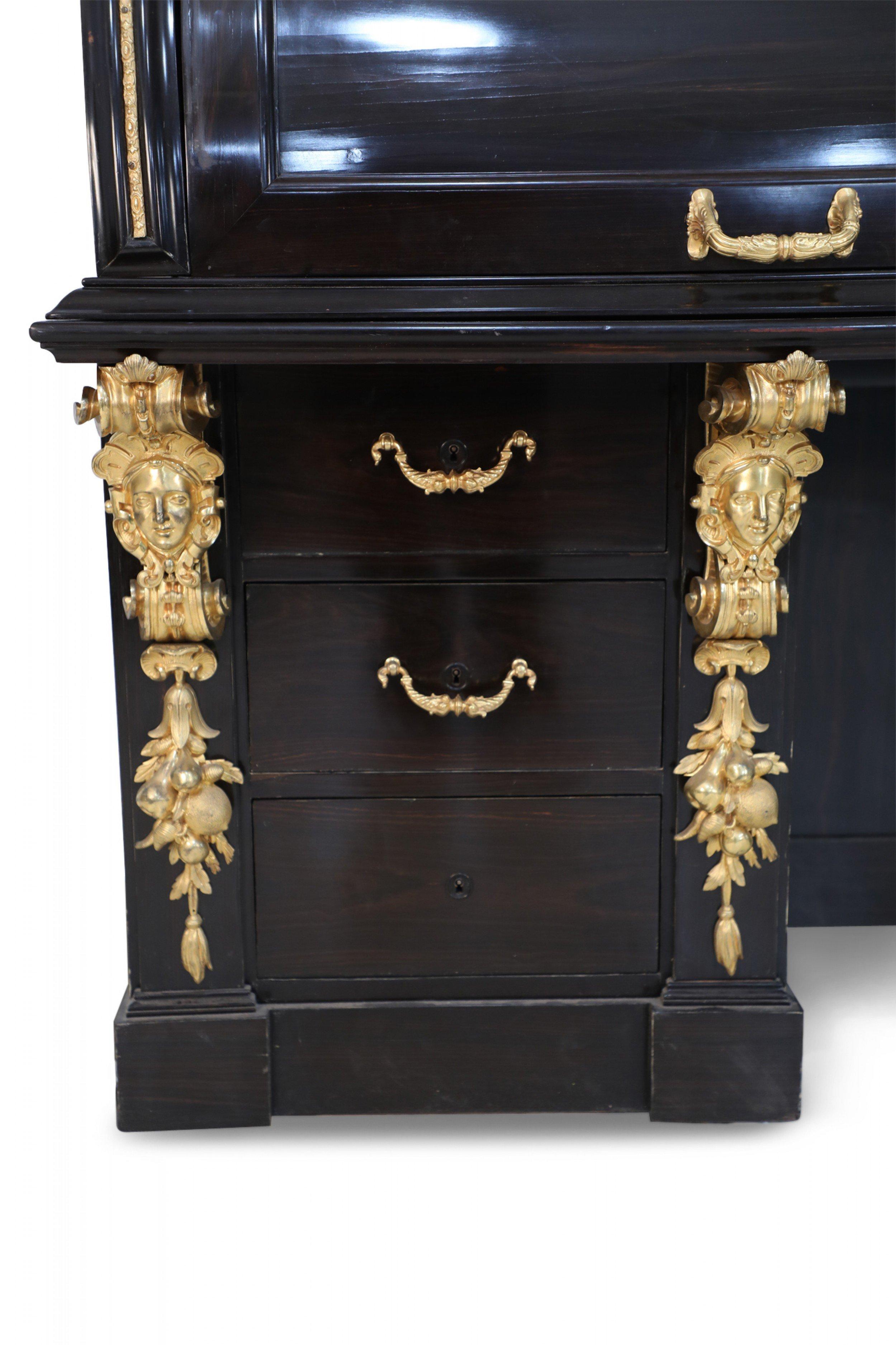 English Mahogany and Gold Accented Roll Top Desk For Sale 5