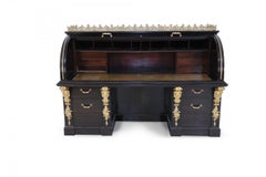 English Mahogany and Gold Accented Roll Top Desk