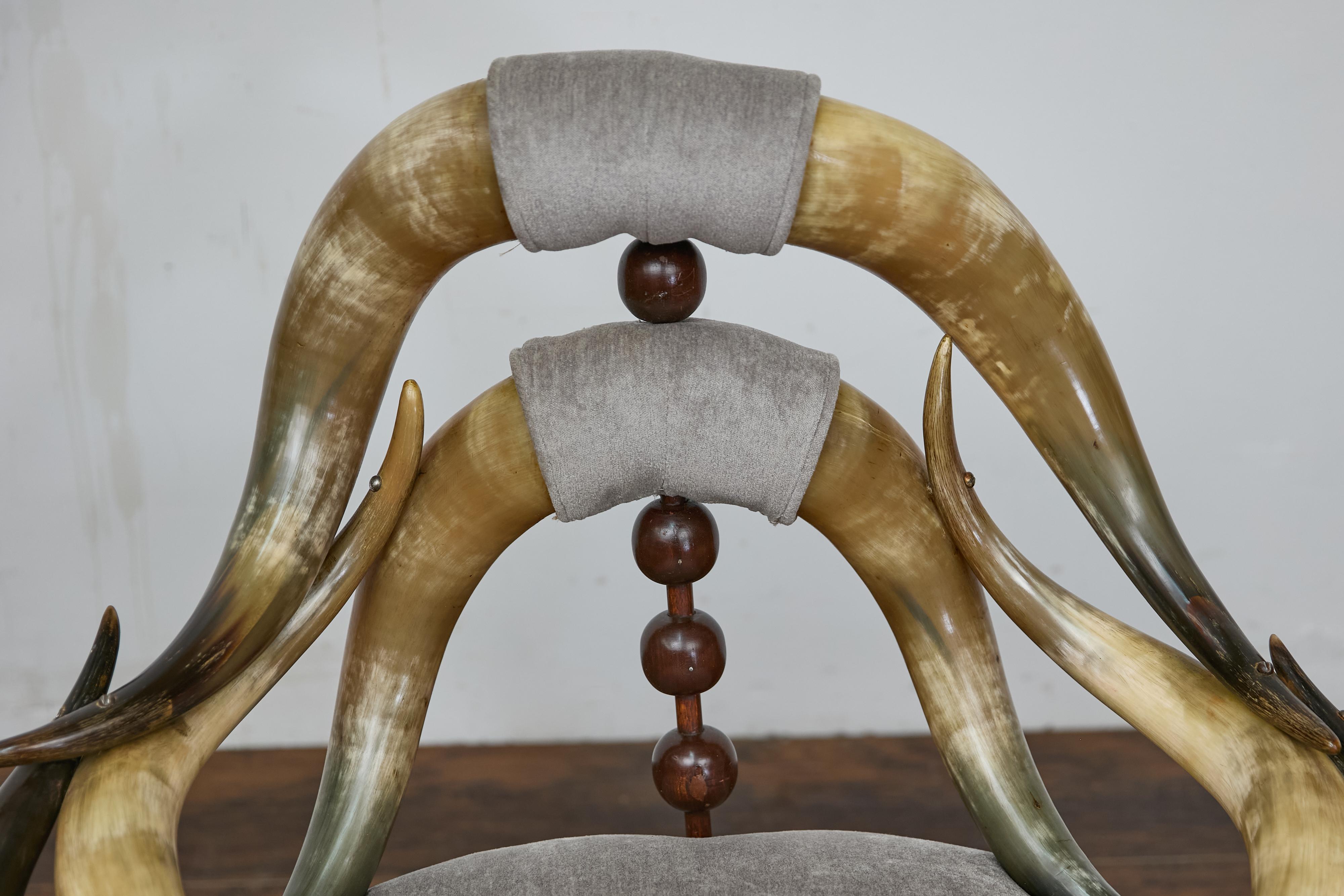 English Mahogany and Horn Victorian Chair with Velvet Upholstery circa 1880 For Sale 6